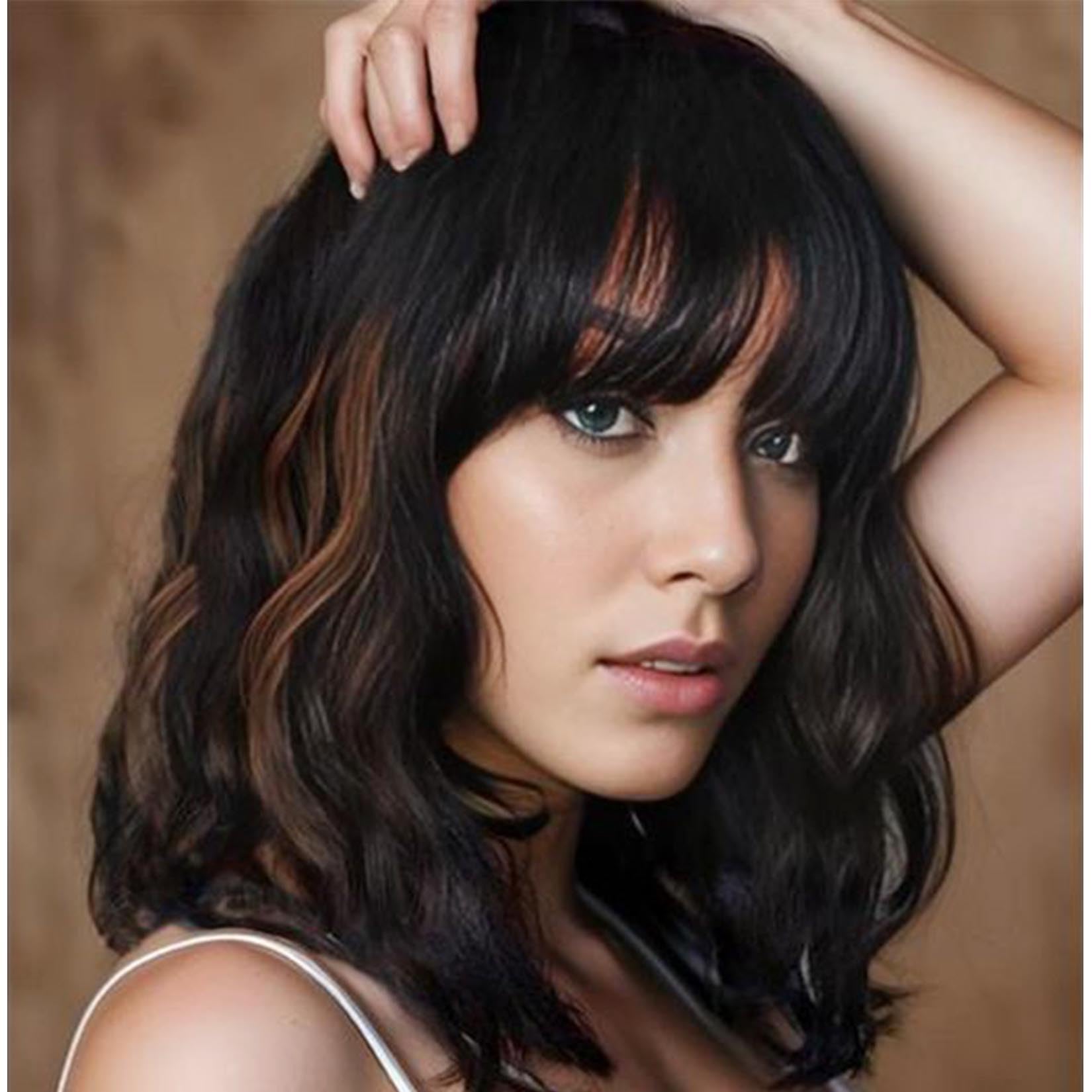 andromeda Purple Wig with Bangs Soft Short Bob Wavy Wigs for Women Synthetic Shoulder Length Women's Curly Wigs for Halloween Costumes Cosplay Daily (Purple)