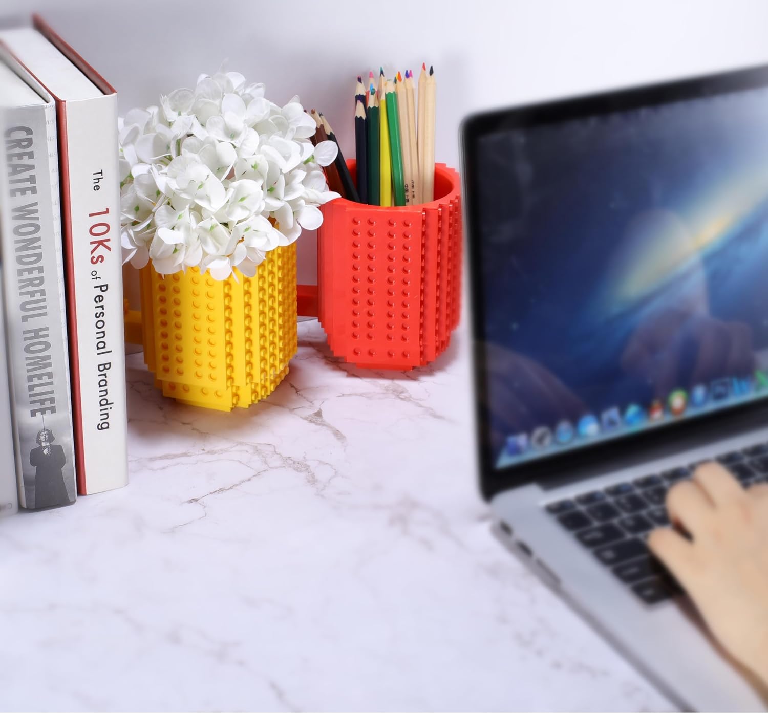 Build on Brick Coffee Mugs,Creative DIY Kids Party Cups with Building Blocks,Fun Novelty Gifts for Kids Childhood Adults Office Birthday Xmas,Red