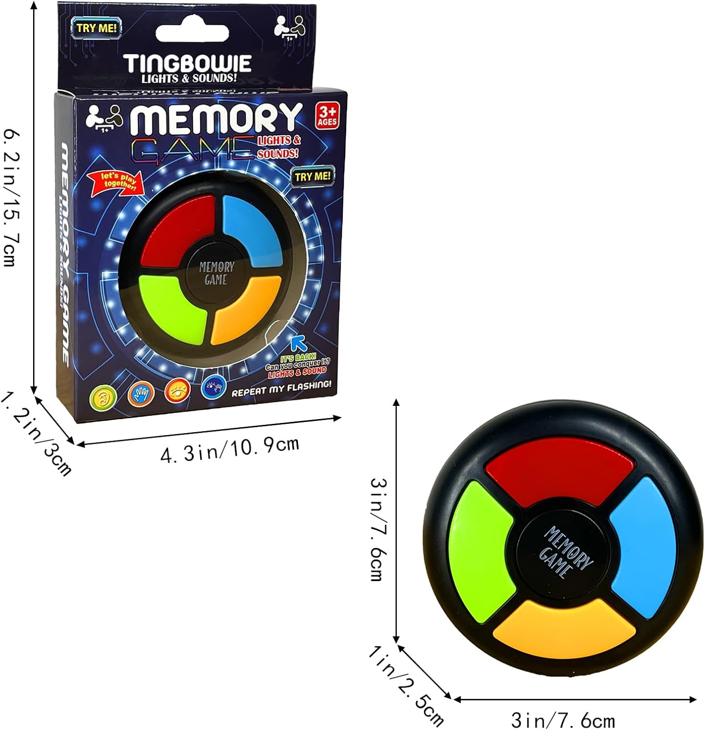 Memory Game Handheld Electronic Toy, Color Memorizing with Lights and Sounds