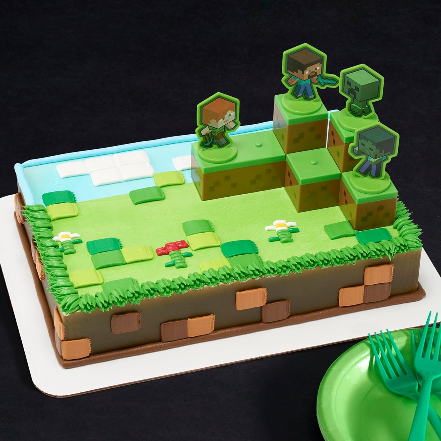 DecoSet® Mobs Beware Minecraft Cake Topper, 6-Piece Stackable Cake Decoration, Interlocking 3D Blocks With Characters, Food Safe Birthday Cake Decoration