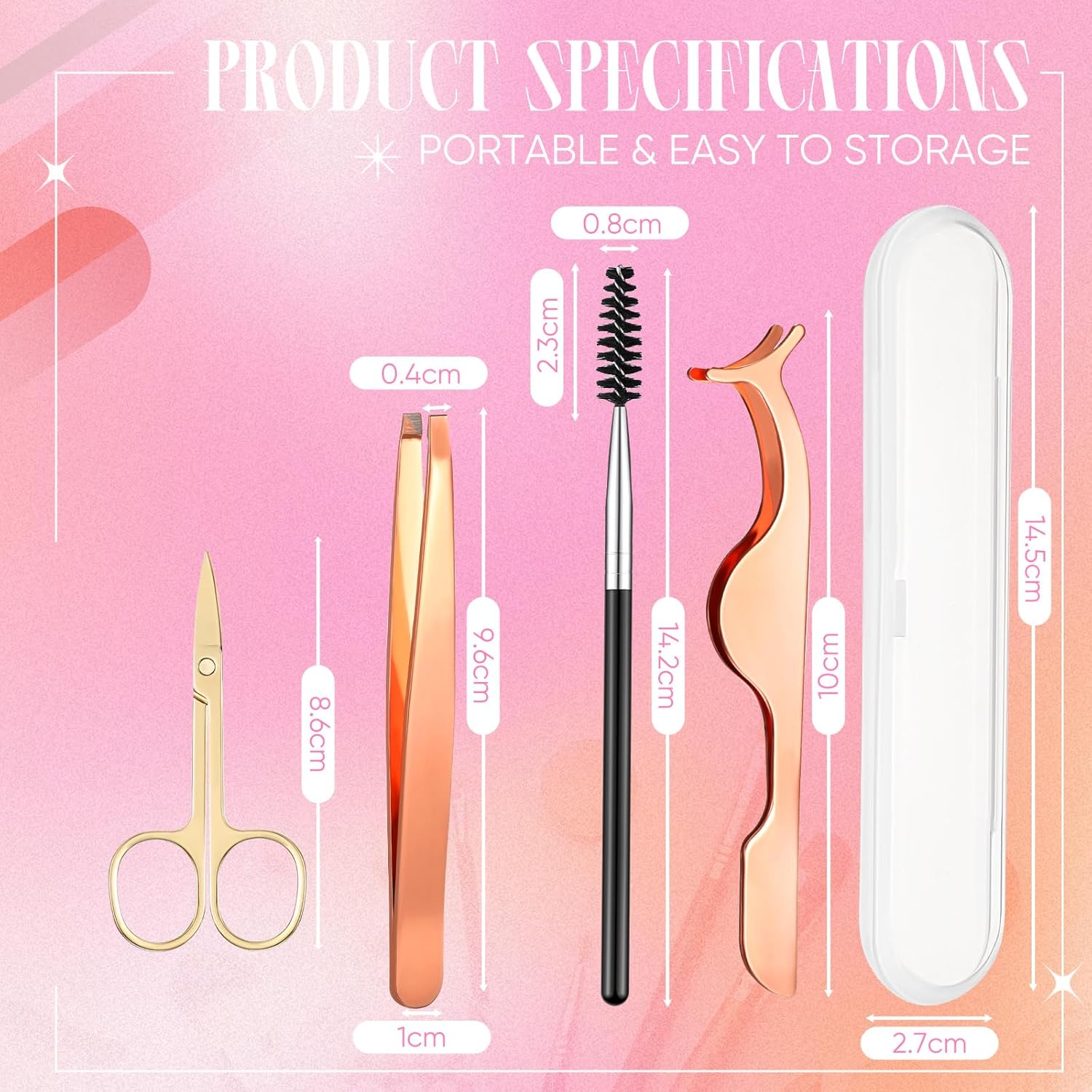 Lasnten 5 pcs Eyelash Applicator Tool Set Lash Tweezers for Eyelash Extensions Stainless Steel False Scissors Cluster Tweezer Eyebrow Curler Lash Brush with Box(Gold)