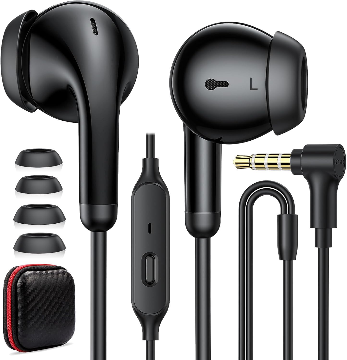 TOPAUX 3.5mm Wired Earbud in-Ear Headphone with Mic School Chromebook Computer PC Noise Canceling Jack Earphone Right Angle Gaming Headset for Moto G 5G Stylus Play Power Edge Galaxy A15 A14 Airplane