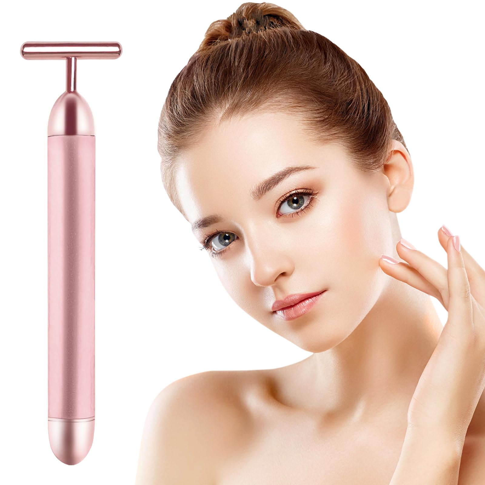 Aubric Face Massager Electric Beauty Bar 24k Golden Facial Massage Tool, T-Shape Electric Vibrating Wand Face Neck Skin Firming Lifting Tighting Wrinkles Reducing Body Treatment Anti Aging Device