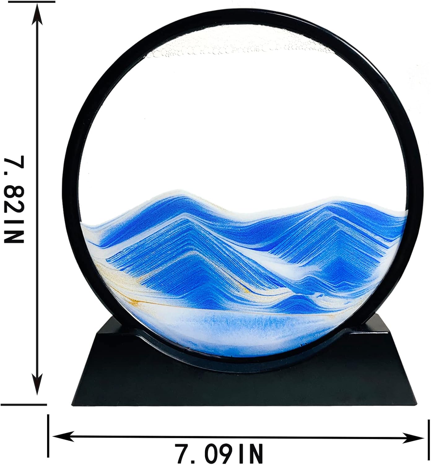 Moving Sand Art Liquid Motion - Moving Sand Art Picture 3D Deep Sea Sandscape, Round Glass Frame Display Flowing Sand Relaxing Toy for Desktop Home Office Work Ocean Decor(Blue, 7")