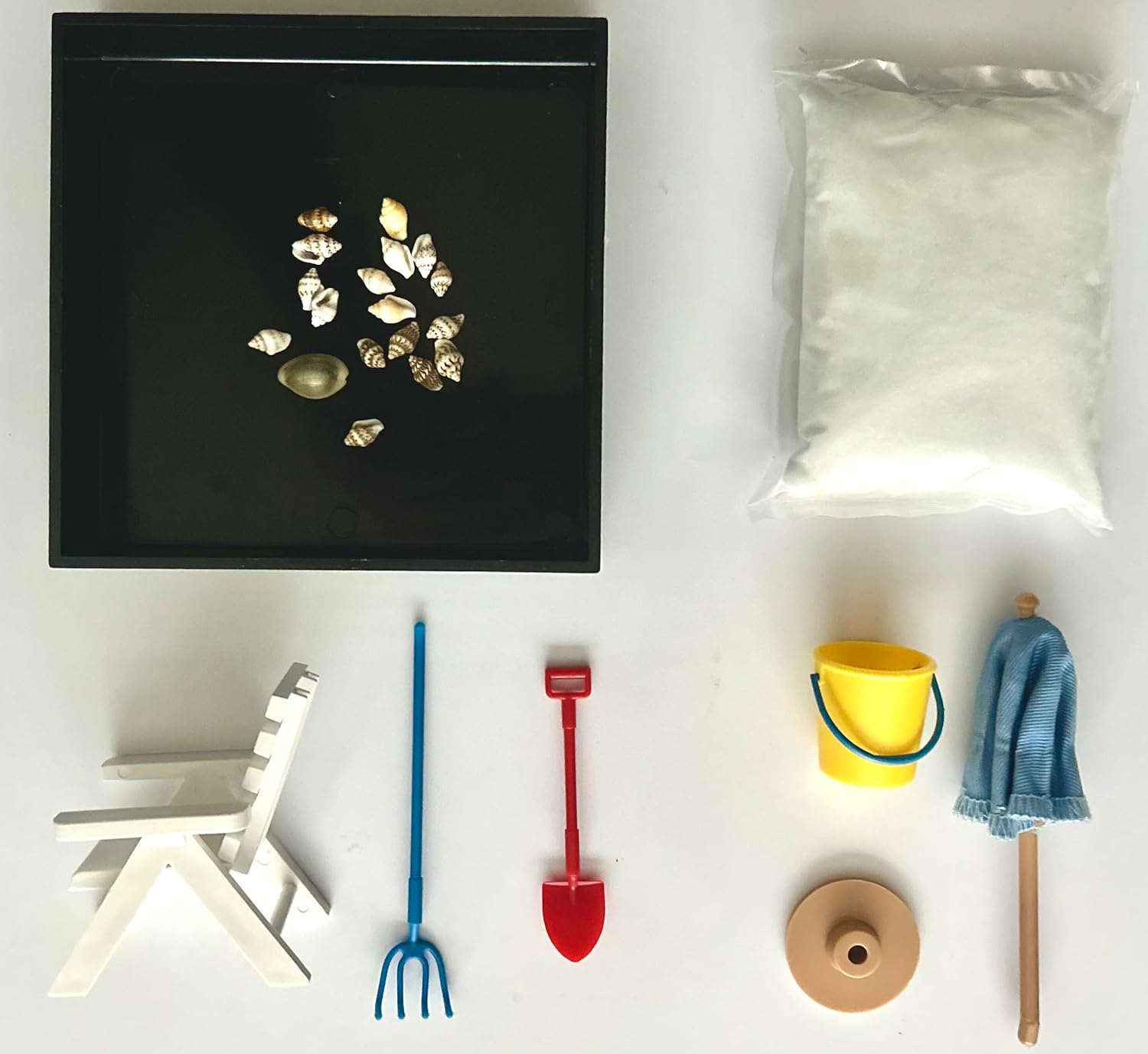 Executive Sandbox - Beach Break - Mini Desktop Set - Stress Relieving Office Decor - Includes 5” x 5” Sandbox,10 Island Accessories, and Fine Sand