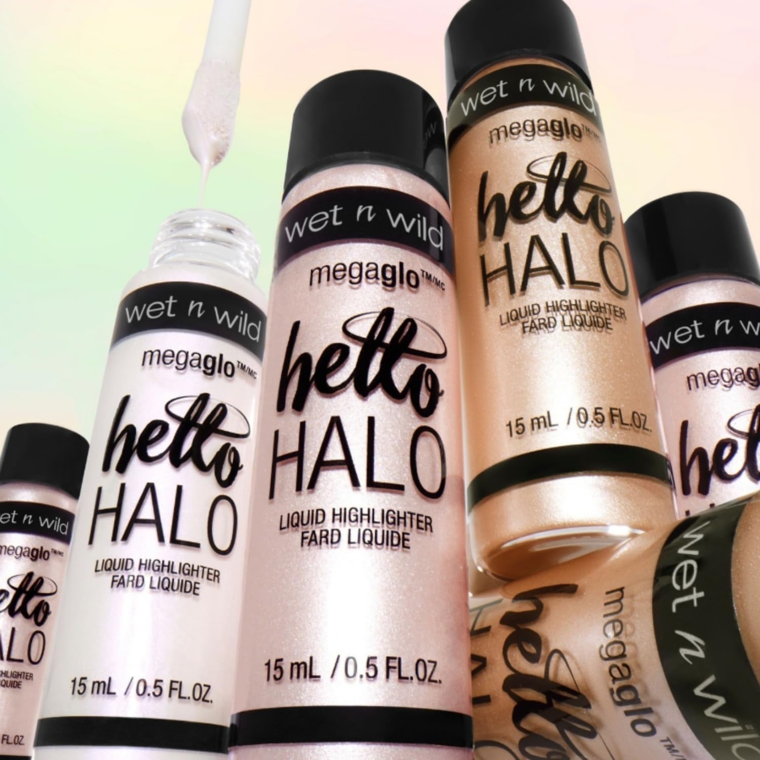 wet n wild MegaGlo Hello Halo Liquid Highlighter Makeup, Shimmer, Rose Gold Halo, Goodbye