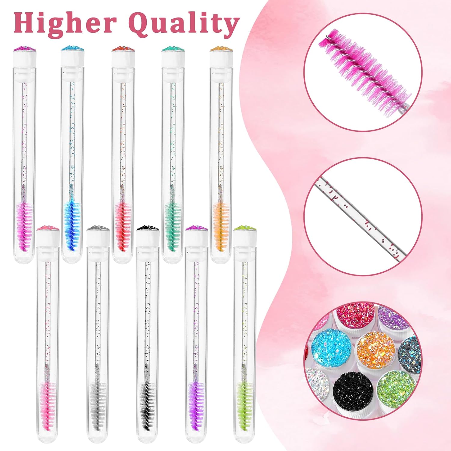 20 Pcs Disposable Mascara Wand Set with Tubes, Diamond Eyelash Brushes, Lash Wand Tubes, Makeup Eye Lash Spoolies with Empty Tube for Eyelash Extension, Eyebrow Applicator Supplies