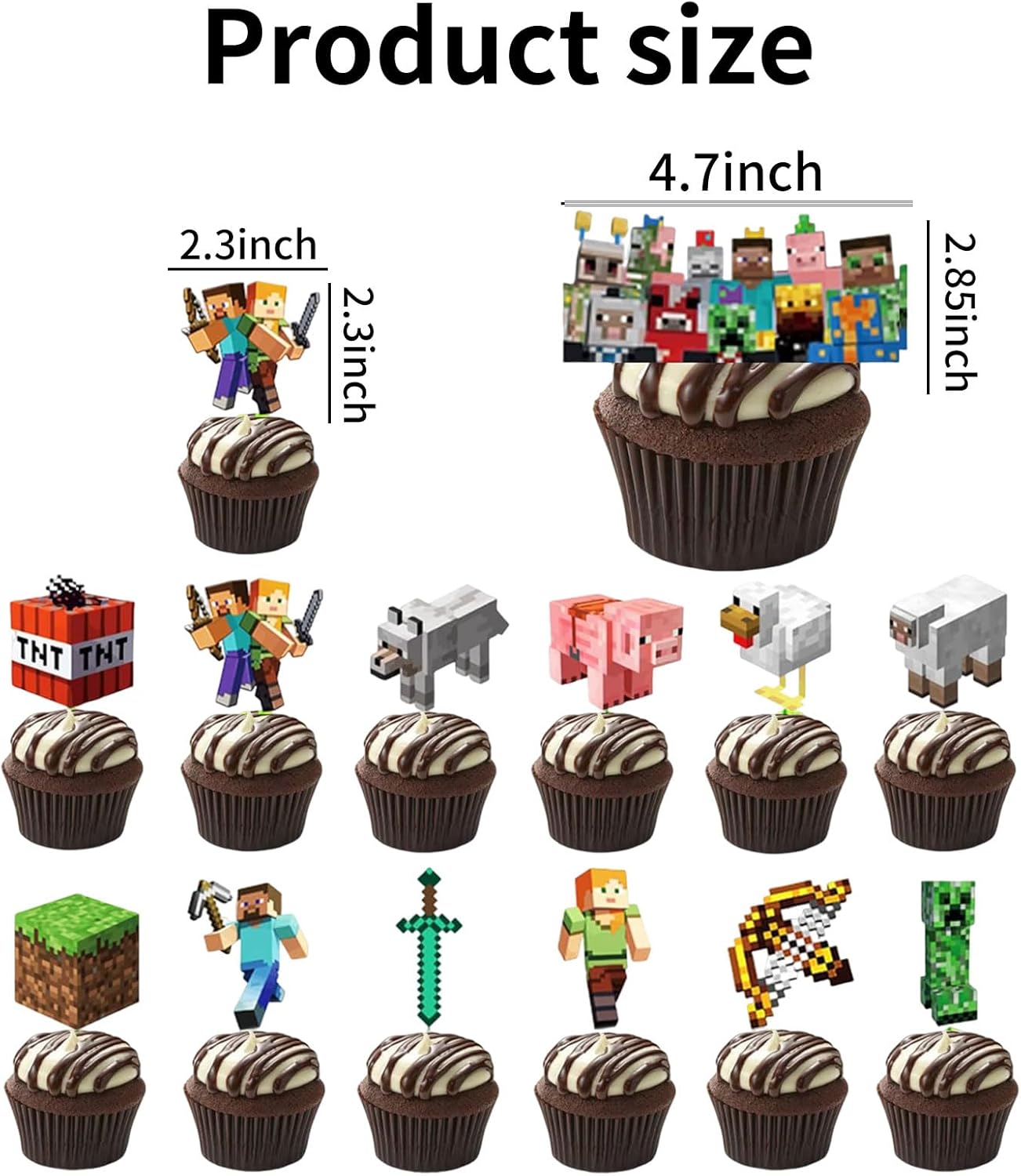 25 Pcs Pixel Styled Gamer Cake Decorations, Happy Birthday Cake Topper, Party Supplies for Boys & Girls