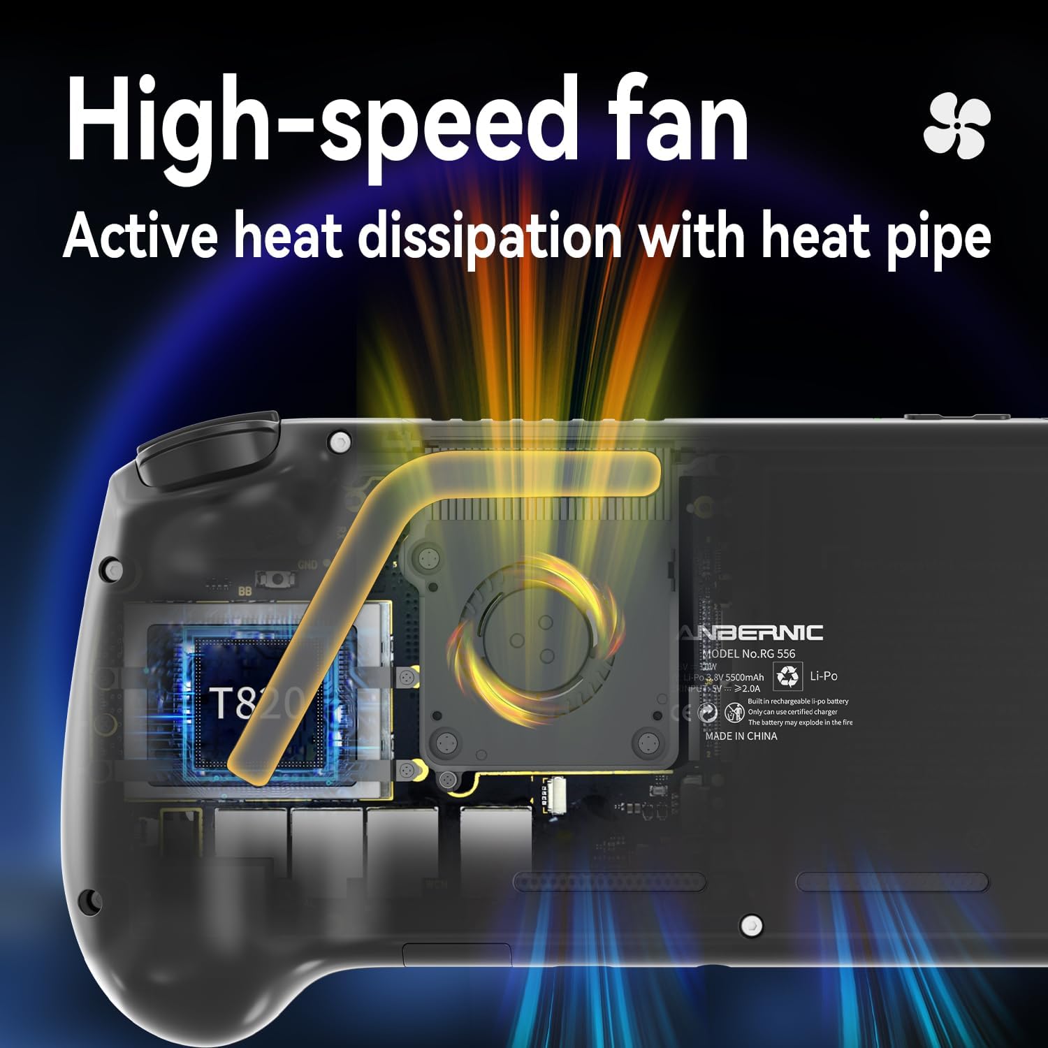 RG556 Retro Handheld Game Console , Android 13 System Unisoc T820 Processor 5.48 Touch Inch AMOLED Screen 5500mAh Battery Support WiFi Online DP Output (Transparent Blue)