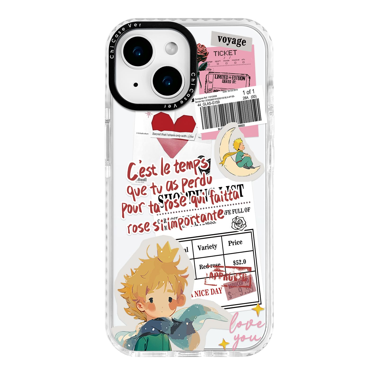 for iPhone 12 Case, Cartoon Pattern with Little Prince-Like, Military-Grade Drop Protection, Cute Soft Slim TPU Protective Cover with Camera Lens Protection for Women & Girls