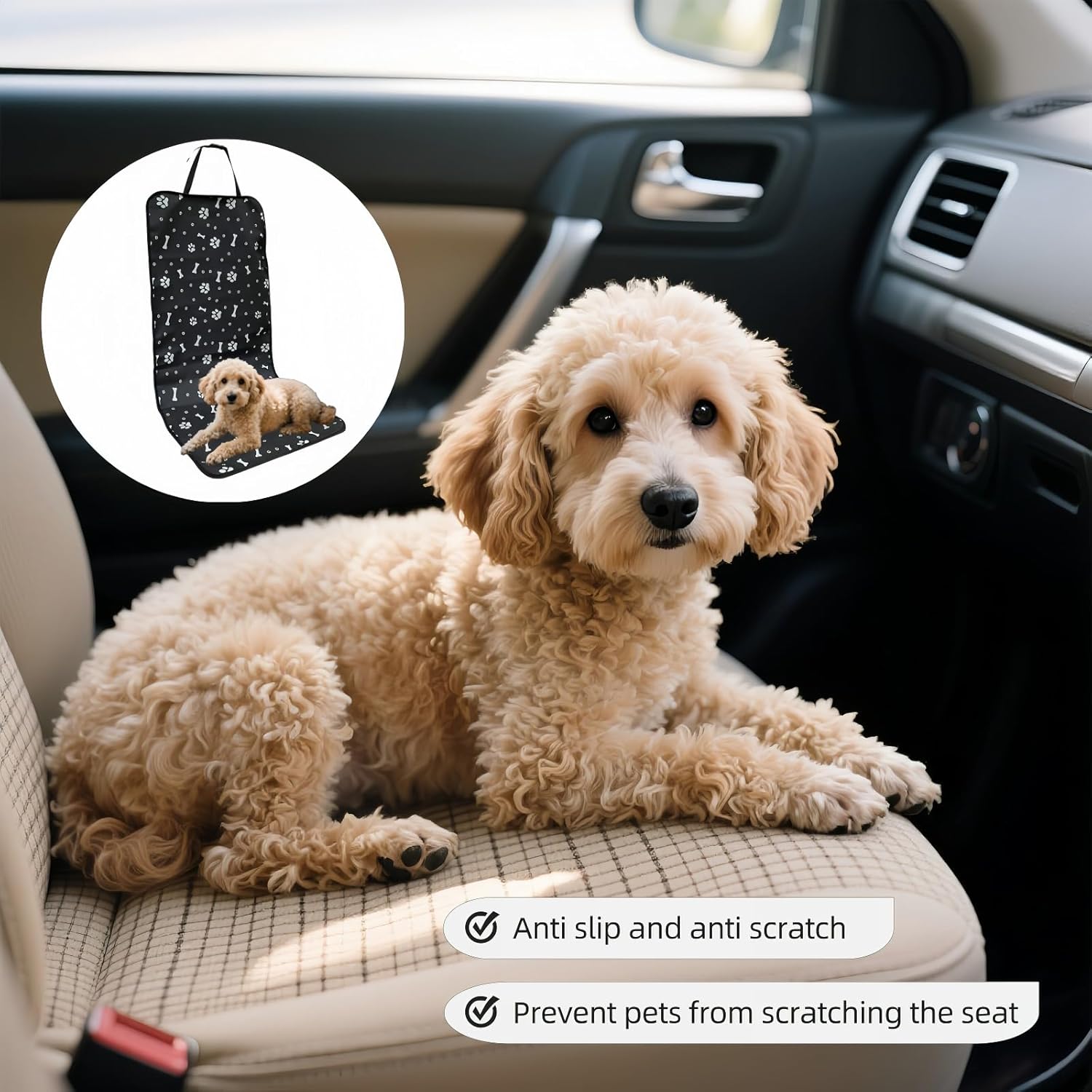 Waterproof Pet Car Seat Cover for Dogs&Cats,Non-Slip Oxford Fabric Hammock,Easy Clean Travel Mat for Front & Back Seat, Adjustable Buckle Design,19.29x17.3 Inch,Heavy Duty Dog Car Seat Protector