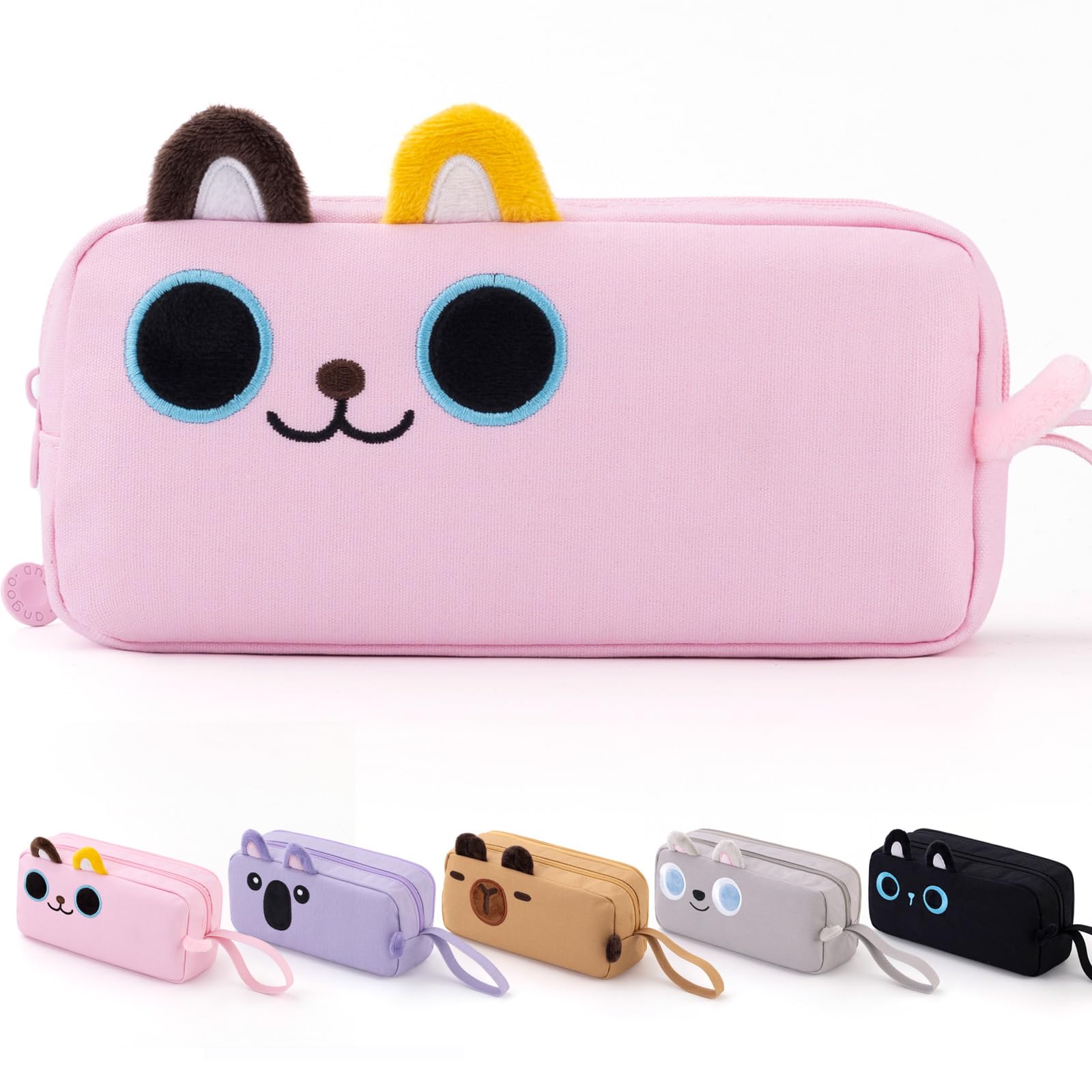 CICIMELON Cartoon Pencil Case, Large Capacity Pen Pouch with Embroidered Animal Design, School Supplies Bag for Kids, Teens, Students (Black Cat)