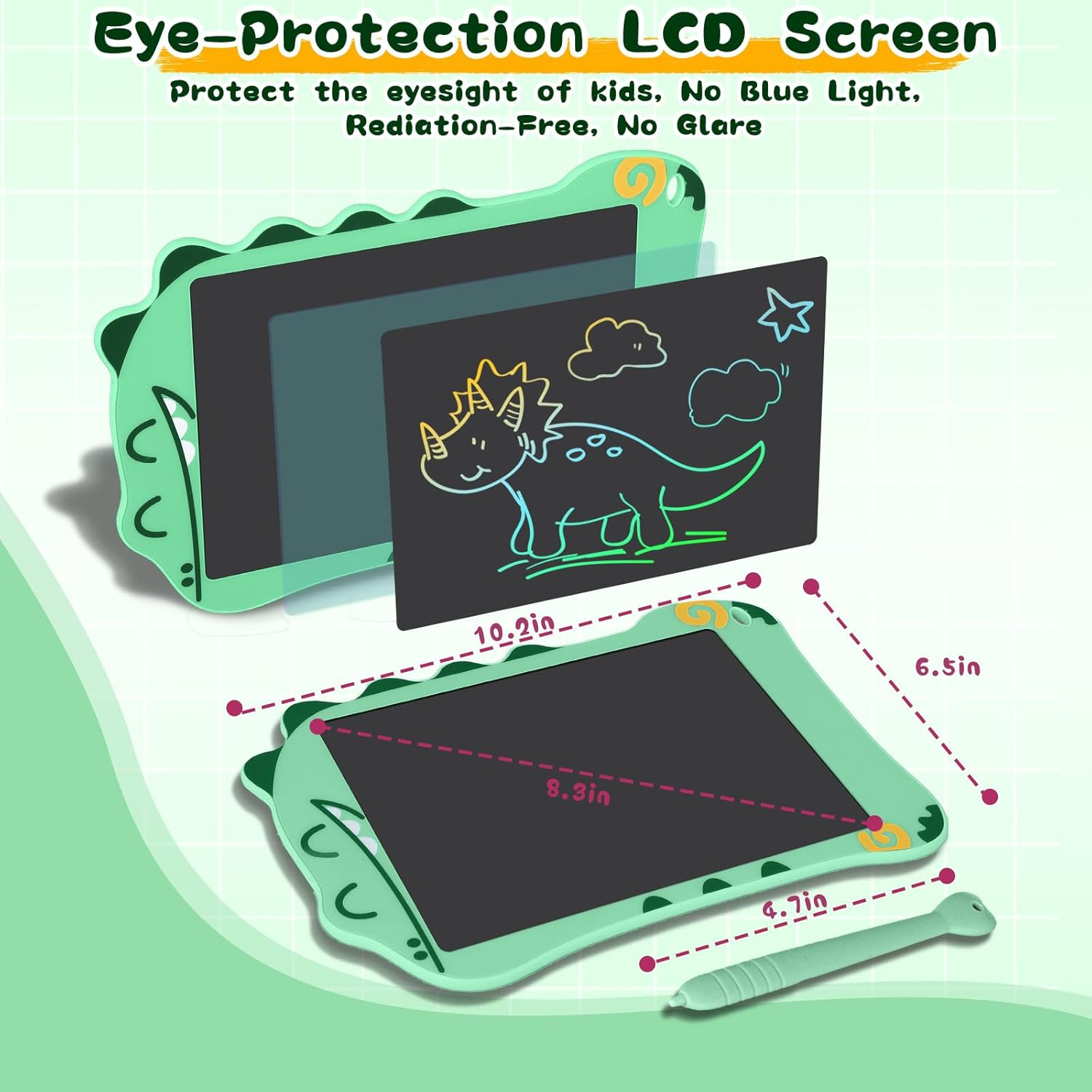 LCD Writing Tablet for Kids, Dinosaurs Drawing Pad Doodle Board for Kids, Colorful Toddlers Toys Drawing Board, Educational Toys for Boys Girls 3 4 5 6 7 8 Year Old Christmas and Birthday Gifts