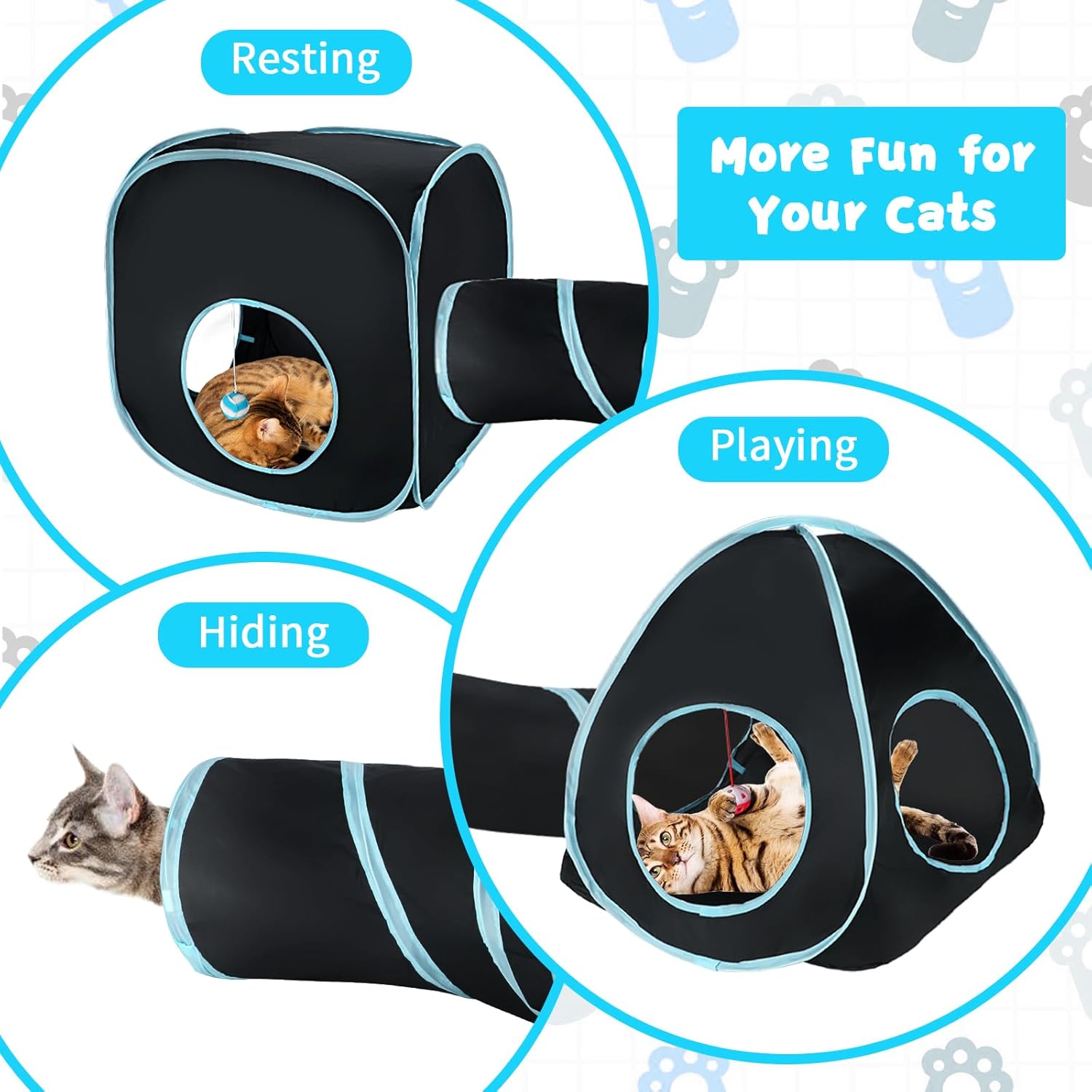 Rypet Cat Tunnels for Indoor Cats with Cube Tent, Interactive Collapsible Cat Tube and Foldable Cubes Playground for Hiding Hunting and Resting, Pet Tube with Bell for Kitten, Rabbit, Puppy, Ferret