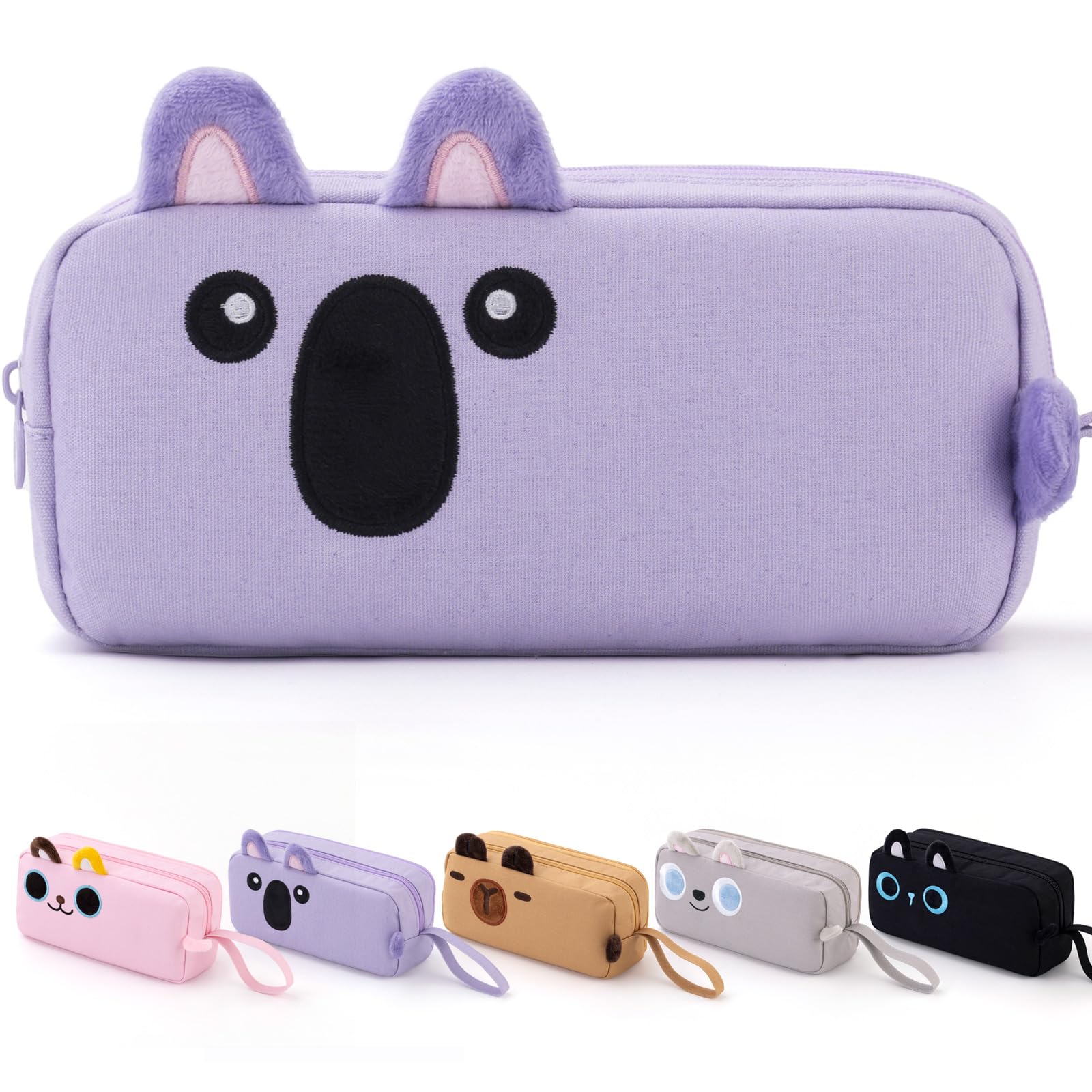 CICIMELON Cartoon Pencil Case, Large Capacity Pen Pouch with Embroidered Animal Design, School Supplies Bag for Kids, Teens, Students (Black Cat)