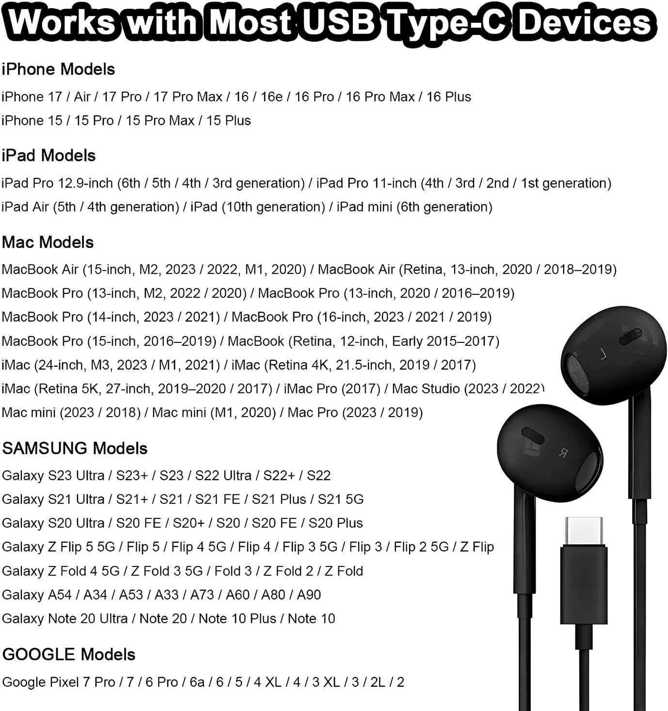 2 Packs USB C Headphones for iPhone 16/15 Phone Earbuds with Microphone & Volume Control HiFi Stereo Type C Earphones for Galaxy S23/S22/S21/S20/Ultra Note 10/20, for Pixel 7/6/6a/5/4,for OnePlus 9 8