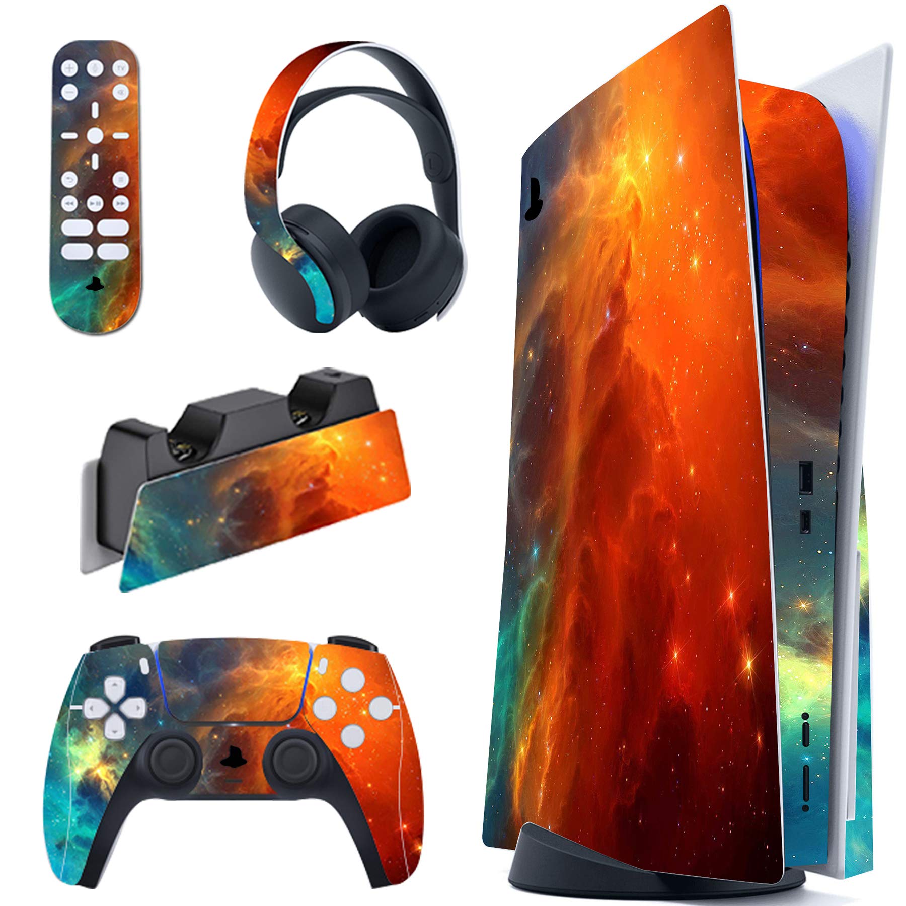 PlayVital Full Set Skin Decal for ps5 Console Disc Edition, Vinyl Sticker Decal Cover for ps5 Controller & Charging Station & Headset & Media Remote - Dragon's Elysium