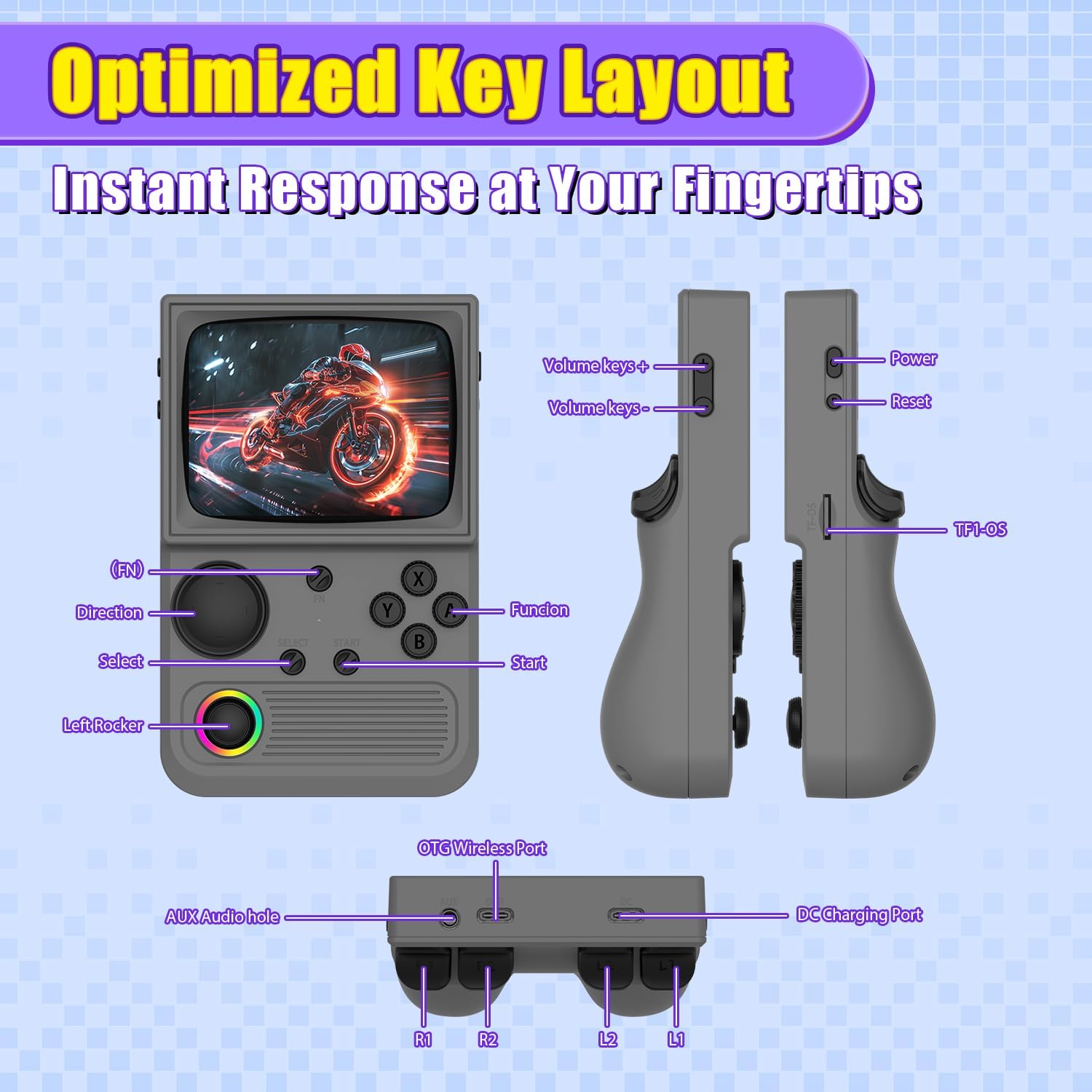 R36T Retro Gaming Console, 3.5'' IPS Screen CRT-Inspired, Handheld Game Console with 18000+ Classic Games Supports WiFi Networked Fighting and OTG, 3500mAh Battery, with Portable Case(Grey 64GB)