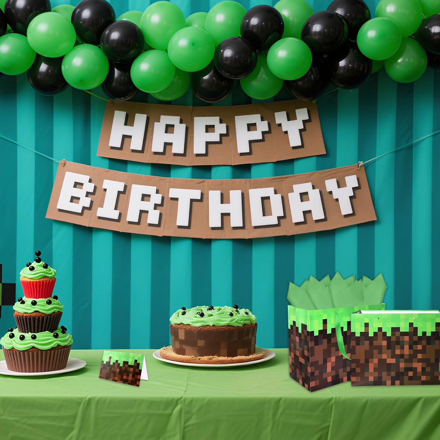 Cartoon Animation Party Gift Bags with Greeting Cards Tissue Papers Pixel Theme Goodie Bags Games Birthday Party Favors Supplies Candy Bags