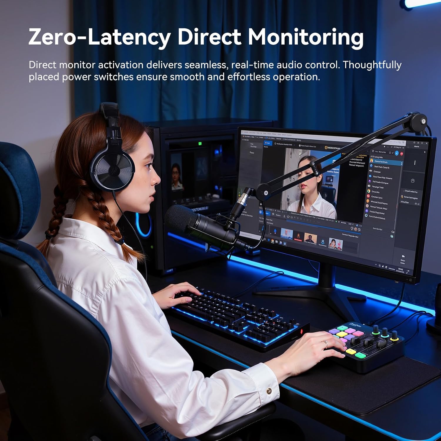 OneOdio Solocaster Gaming Audio Mixer - 5 Channel Interface with 48V Phantom Power, Bluetooth, RGB Lighting, 3.5mm/XLR/USB C, for Streaming/Podcast/Karaoke on PC, Mac, Mobile