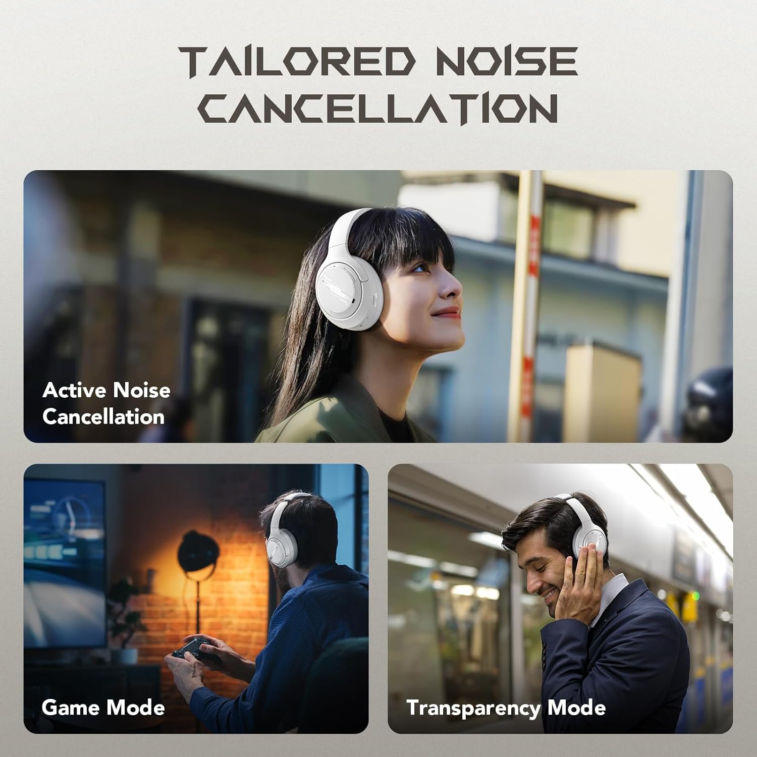 Black Shark JoyBuds Max Active Noise Cancelling Headphones, 50H Playtime Wireless Over Ear Headphones with Microphone, Bluetooth 5.4 Gaming Headsets Comfort Fit Ear Cups, 6EQ Modes via APP (White)