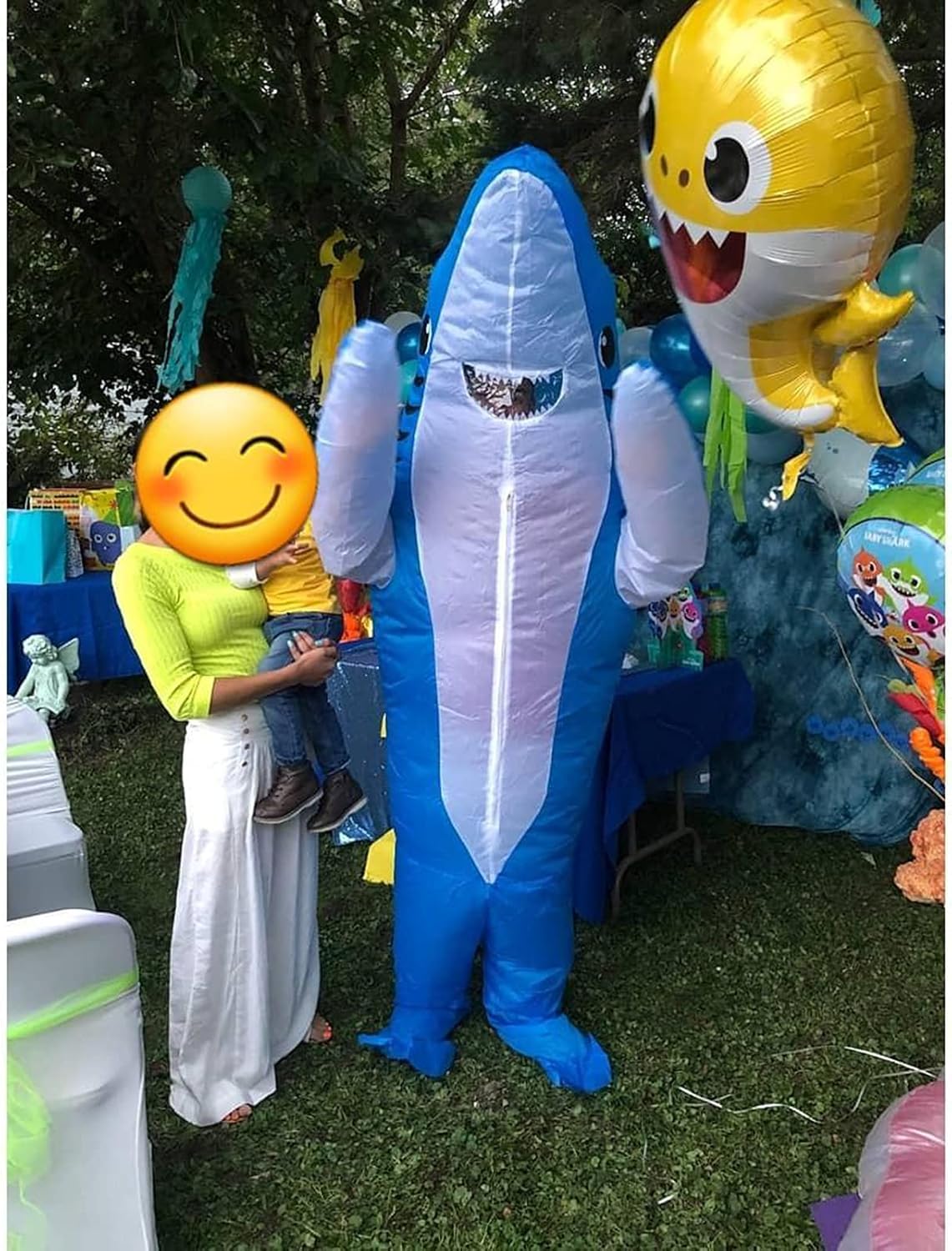 IHGYT Inflatable Shark Costume Air Blow up Jaws Jumpsuit Fancy Dress Funny Carcharias Suit for Cosplay Party