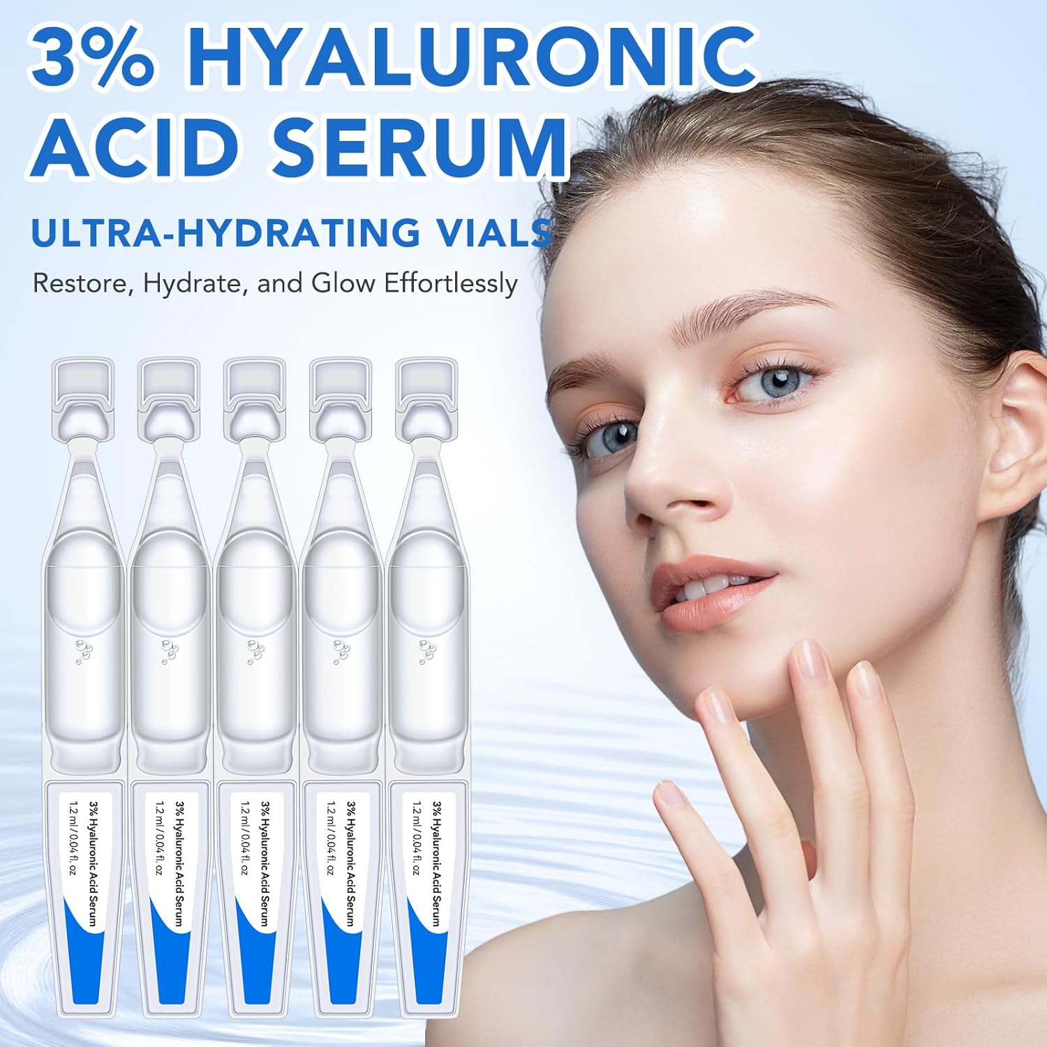 3% Hyaluronic Acid Serum for Face Ultra-Hydrating Vials Skin Care Tightes Skin, Non-greasy Formula, Absorbs Quickly, 30PCS 36ml
