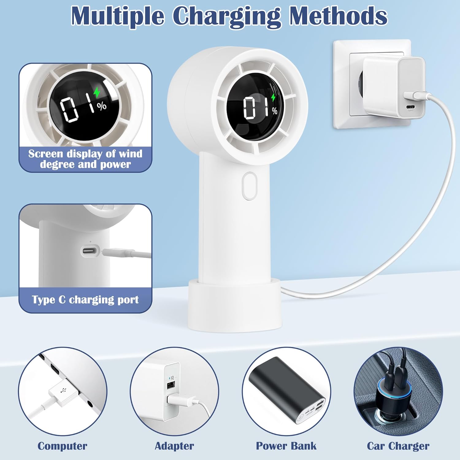 Mini Handheld Portable Fan - Small Personal Turbo Fan, Speed (1-100) Adjustable Hand Held Fan with LED Display, 3000mAh Rechargeable Battery Operated Desk Fan for Home Travel Outdoor Gift