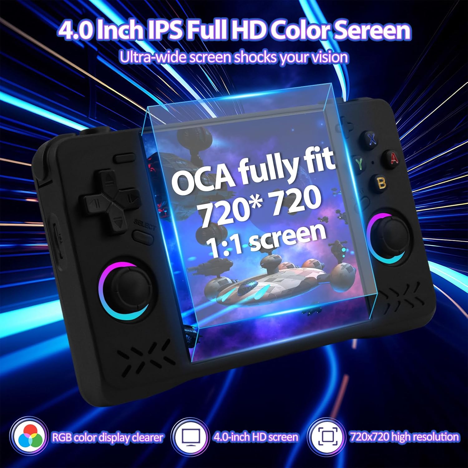 Upgraded XF40H Handheld Game Console, Retro Gaming Console Preloaded Classic Games with Multiple Emulators, 4.0 Inch 4K HD IPS Screen Open Source Linux System, Pocket Video Gaming (Black-128G)