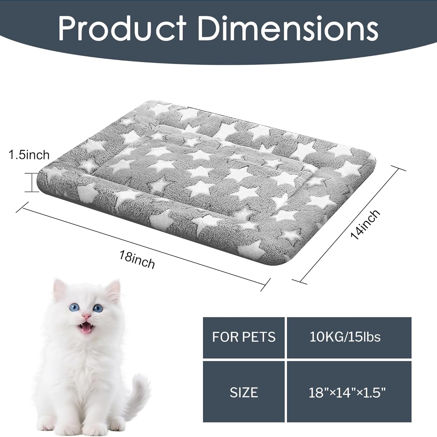 Dog Bed Mat for Crate, Soft Kennel Pad, Durable Comfort Mat for Dogs and Cats, Home and Crate Use (Gray, 18"*14"*1.5")