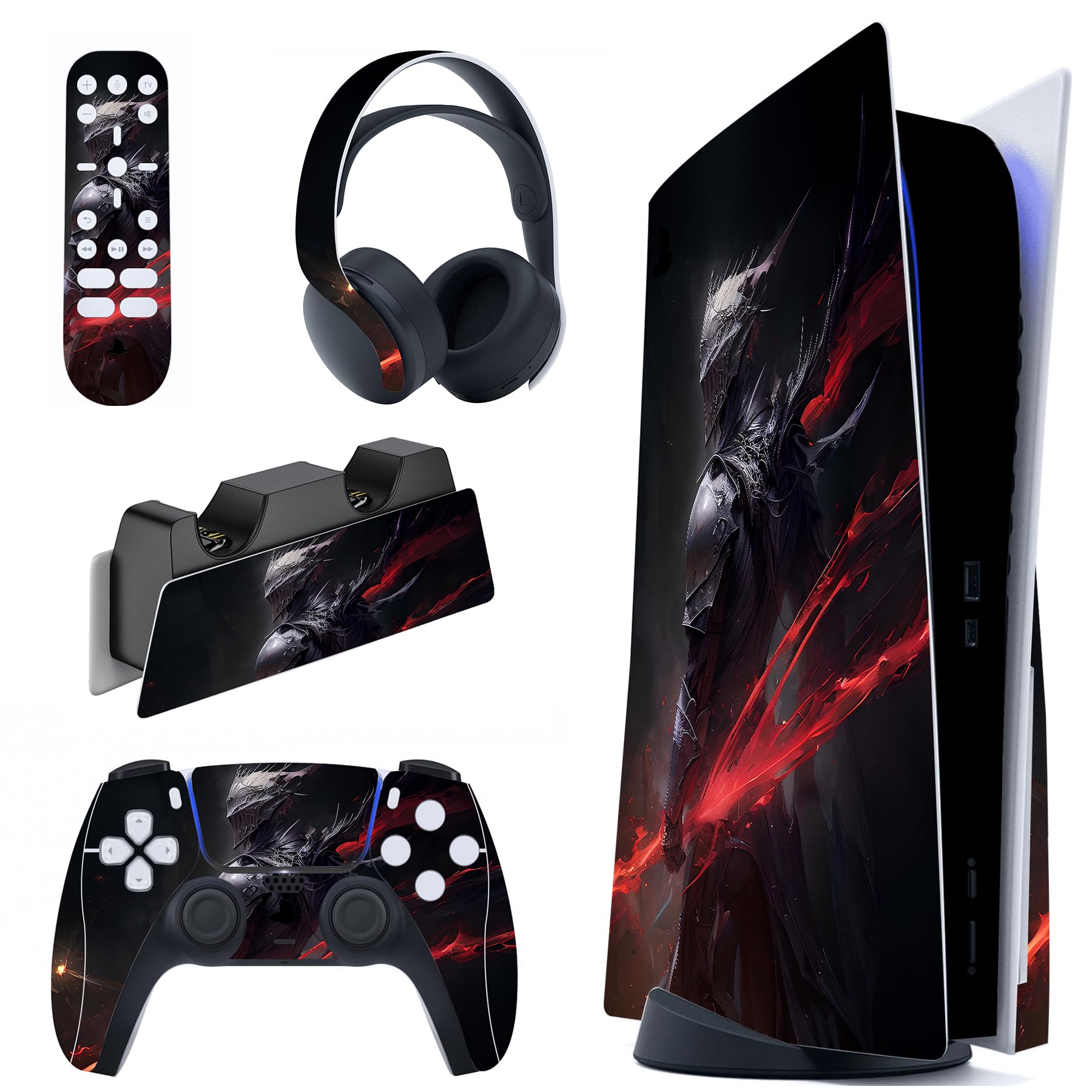 PlayVital Full Set Skin Decal for ps5 Console Disc Edition, Vinyl Sticker Decal Cover for ps5 Controller & Charging Station & Headset & Media Remote - Dragon's Elysium