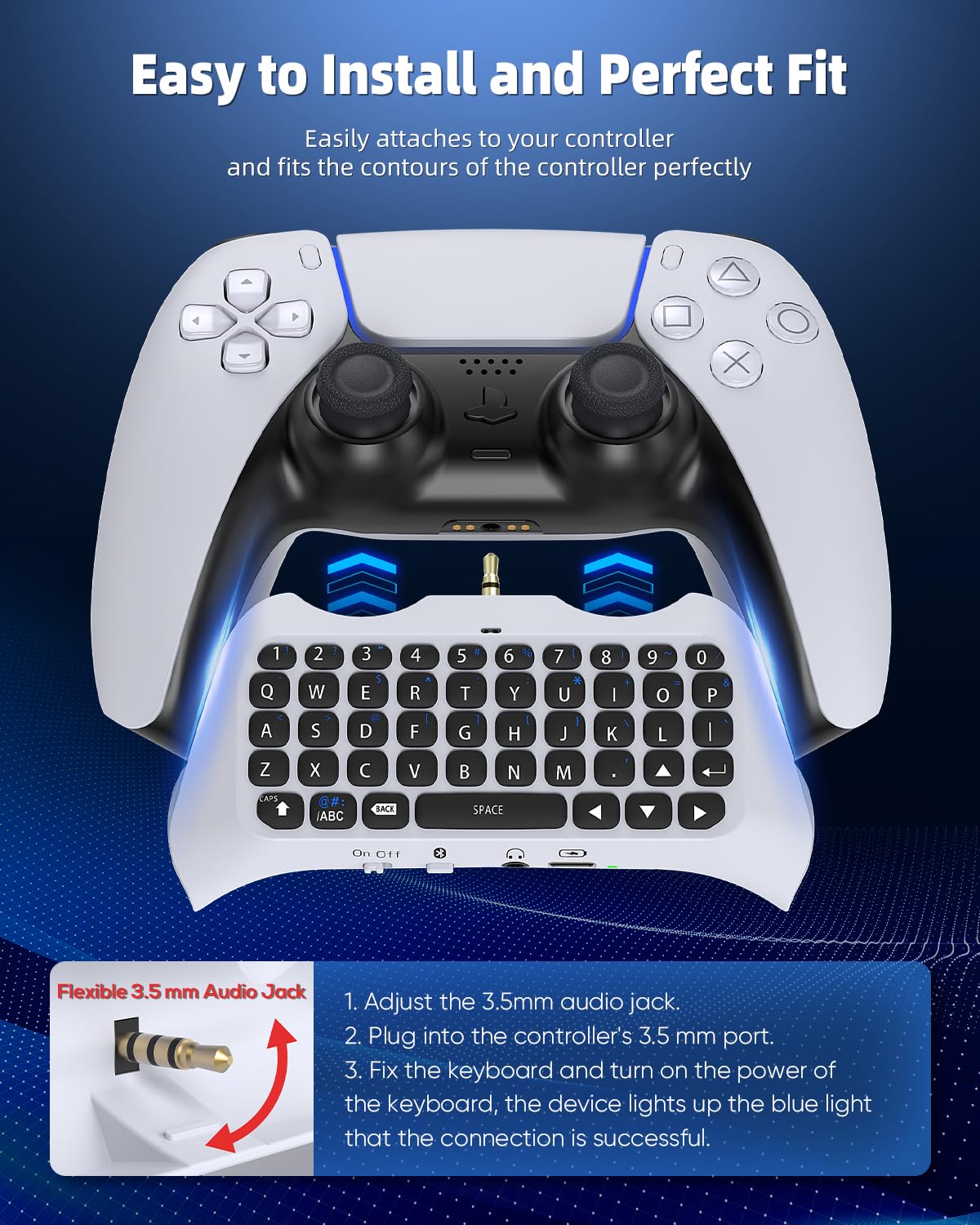 Wireless Controller Keyboard for PS5/PS5 Pro, Bluetooth 3.0Mini Portable Gamepad Chatpad with Built-in Speaker&3.5MM Audio Jack for PS5/PS5 Pro Voice Chat Board for Messaging&Gaming Live Chat (White)