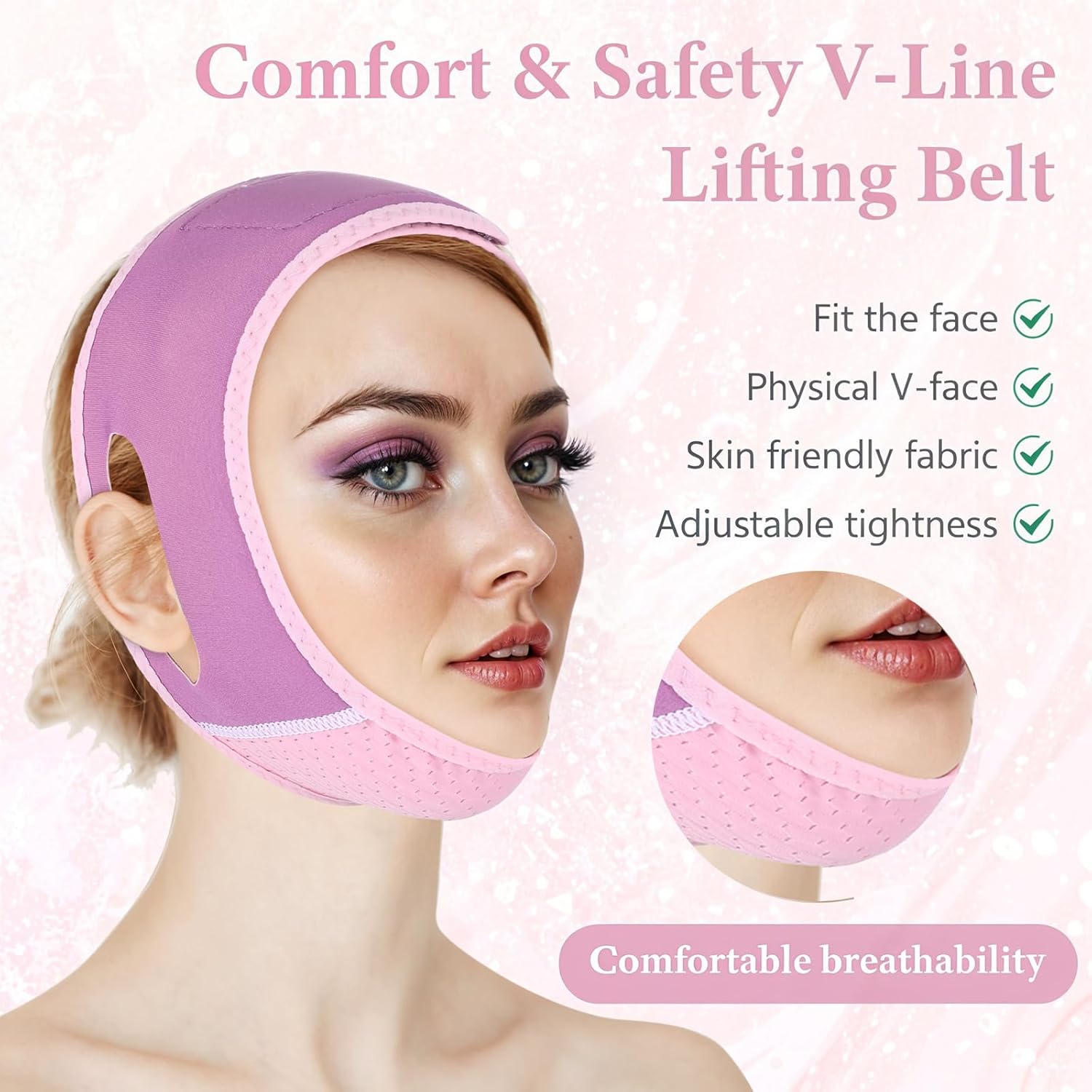 V Line Lifting Mask Chin Strap for Sleeping, Double Chin Eliminator, Jaw Exerciser, Jawline Shaper, Face Lift Device, Skin Care Tools Gift(Purple)