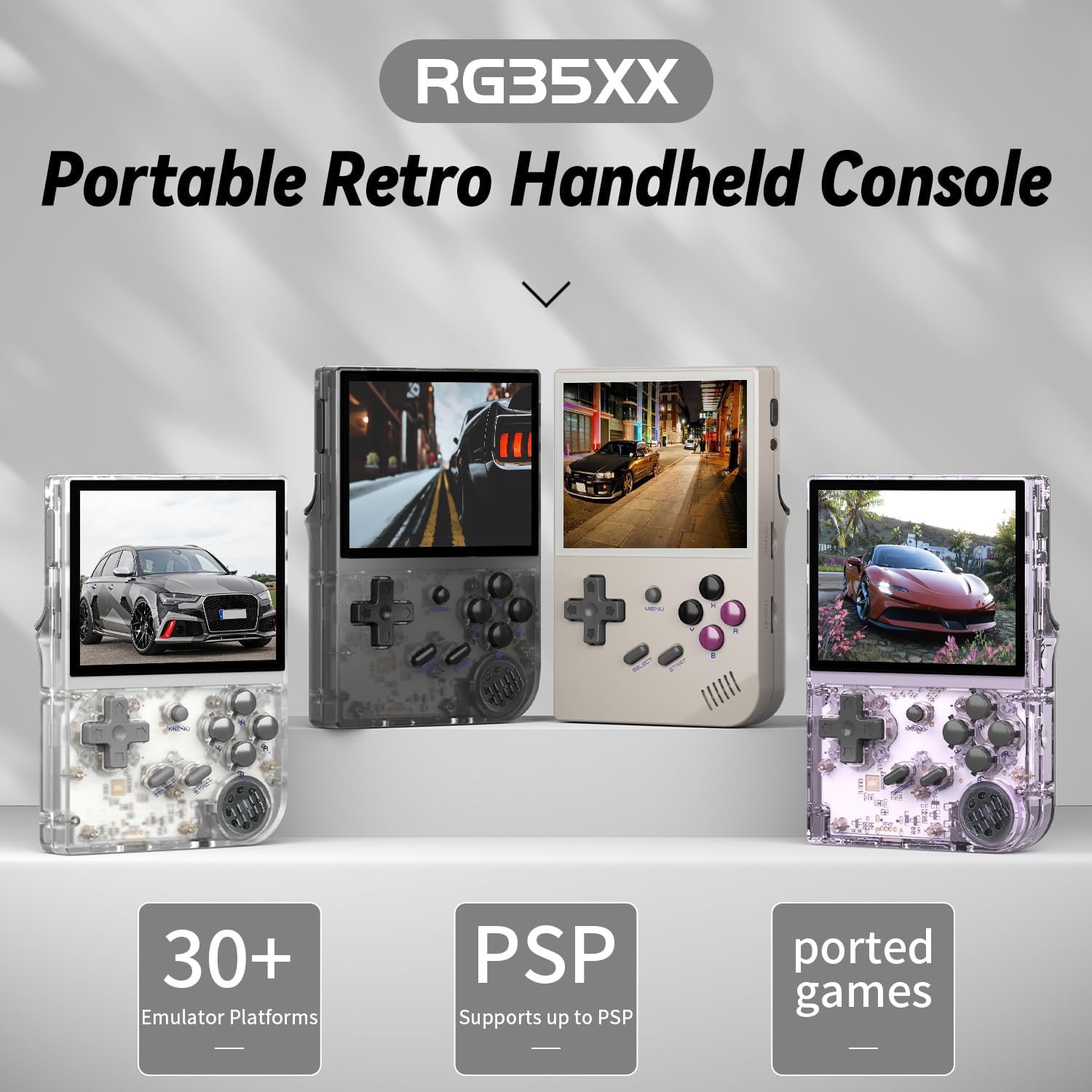 RG35XX Retro Handheld Game Console, 3.5 Inch IPS Screen, 64GB Storage with 5700 Pre-Loaded Games, HDMI TV Output, 2600mAh Battery, Grey (35XX Purple-11)
