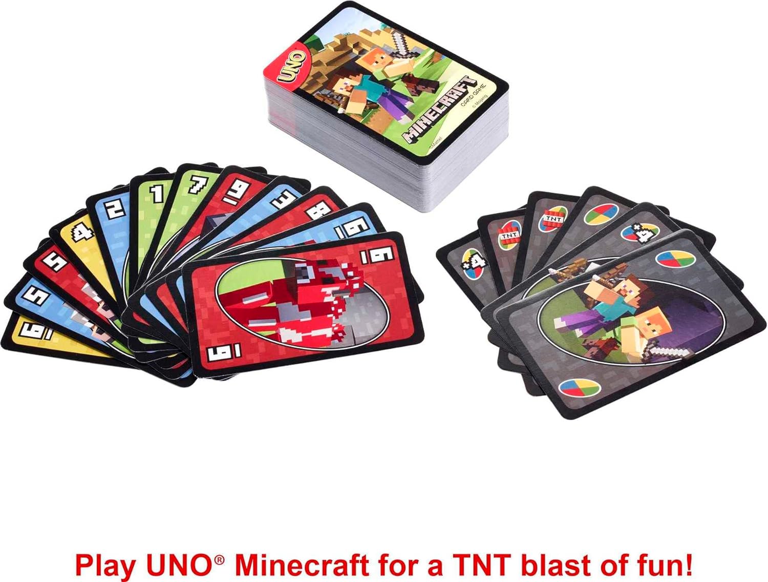 Mattel Games UNO Card Game, Gifts for Kids and Family Night, Themed to Minecraft Video Game, Travel Games, Storage Tin Box (Amazon Exclusive)
