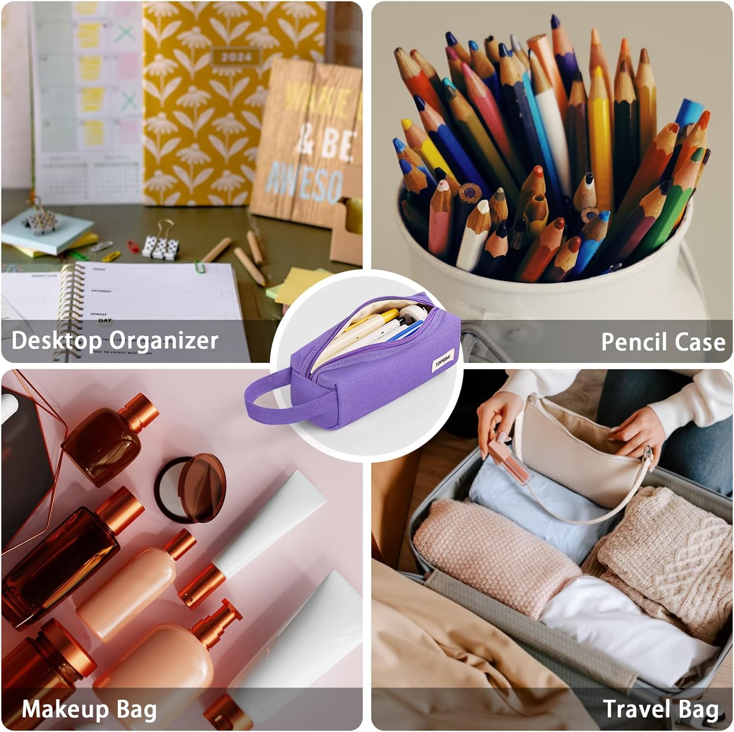 Small Pencil Case Pouch for Girls and Boys Kids, Large Capacity Canvas Pen Bag School Supplies, Portable Pencil Case, Simple Zipper Stationery Bag for Women Men Adults (Purple