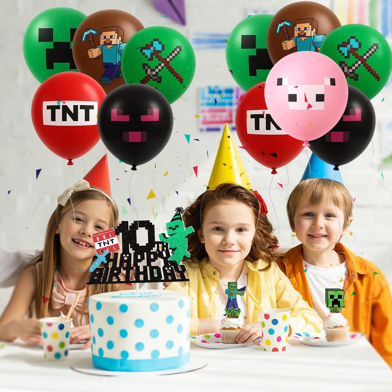 Mining Fun Birthday Party Ballons - 12" Printed Latex Balloons 24 Pcs Pixel Party Decorations Building Miner Theme Party Supplies, Video Game Inspired Party Favors for Boys Girls Kids