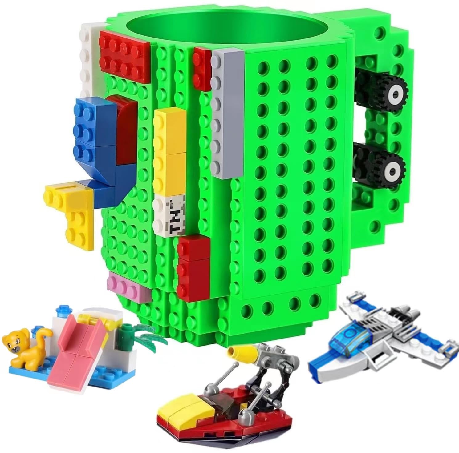 Build on Brick Coffee Mugs,Creative DIY Kids Party Cups with Building Blocks,Fun Novelty Gifts for Kids Childhood Adults Office Birthday Xmas,Red