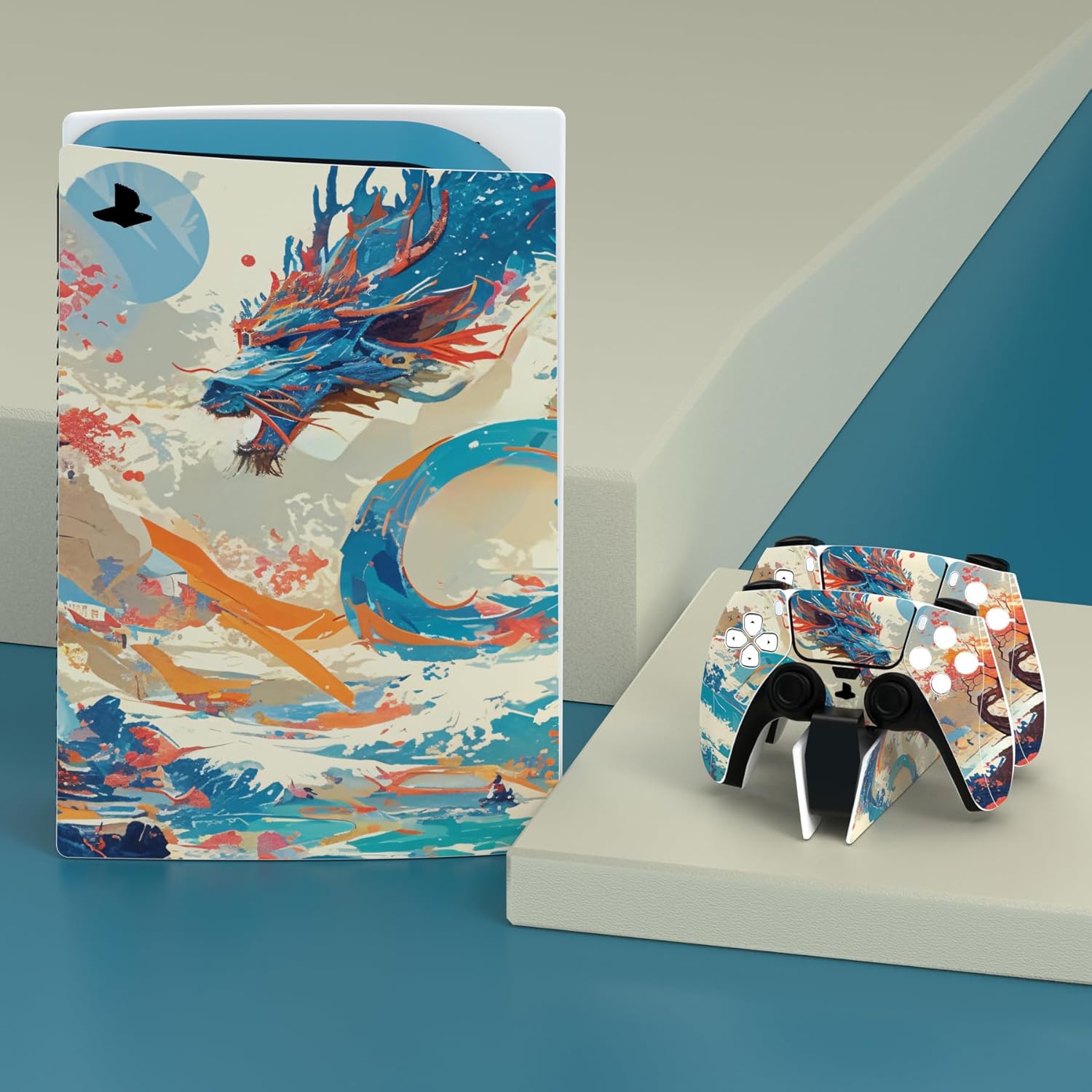 PlayVital Full Set Skin Decal for ps5 Console Disc Edition, Vinyl Sticker Decal Cover for ps5 Controller & Charging Station & Headset & Media Remote - Dragon's Elysium
