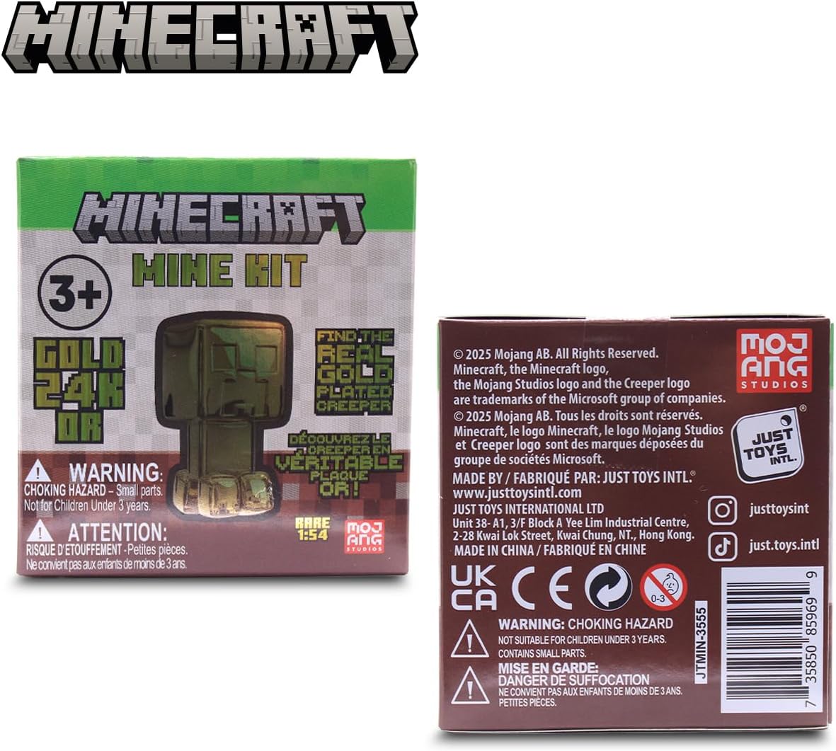 Minecraft Mine Kit – Dig Your Own Mystery Block with Mini‑Figure, Iron Pickaxe, Water‑Soak Mining Activity, Collectible Gold‑Plated Creeper (1‑in‑48), Gift for Kids 3+