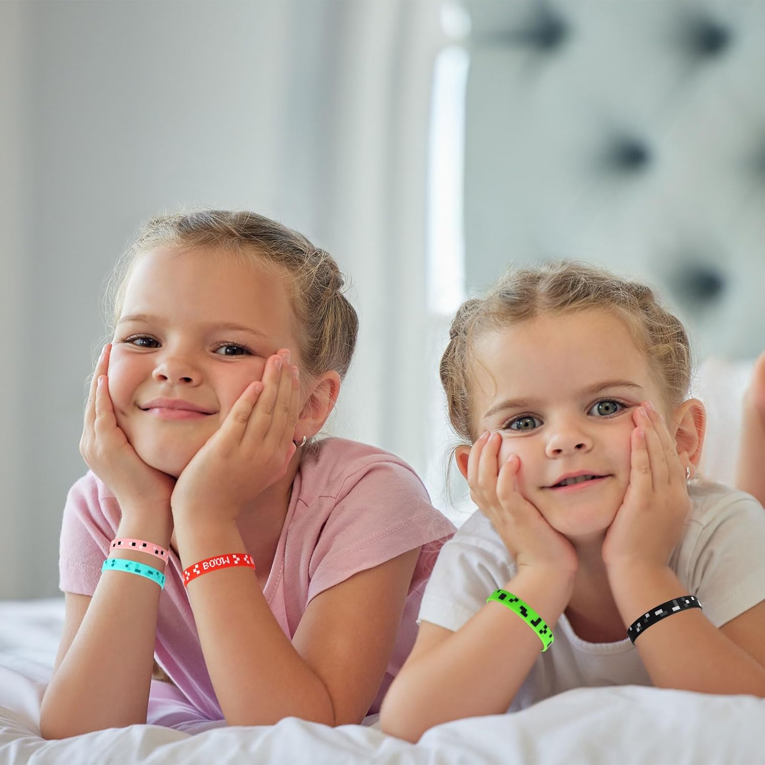 25pcs Pixel Silicone Bracelets, 5 Styles Pixel Theme Party Favors Gaming Themed Birthday Party Supplies Video Game Wristbands for Kids Teens Adults