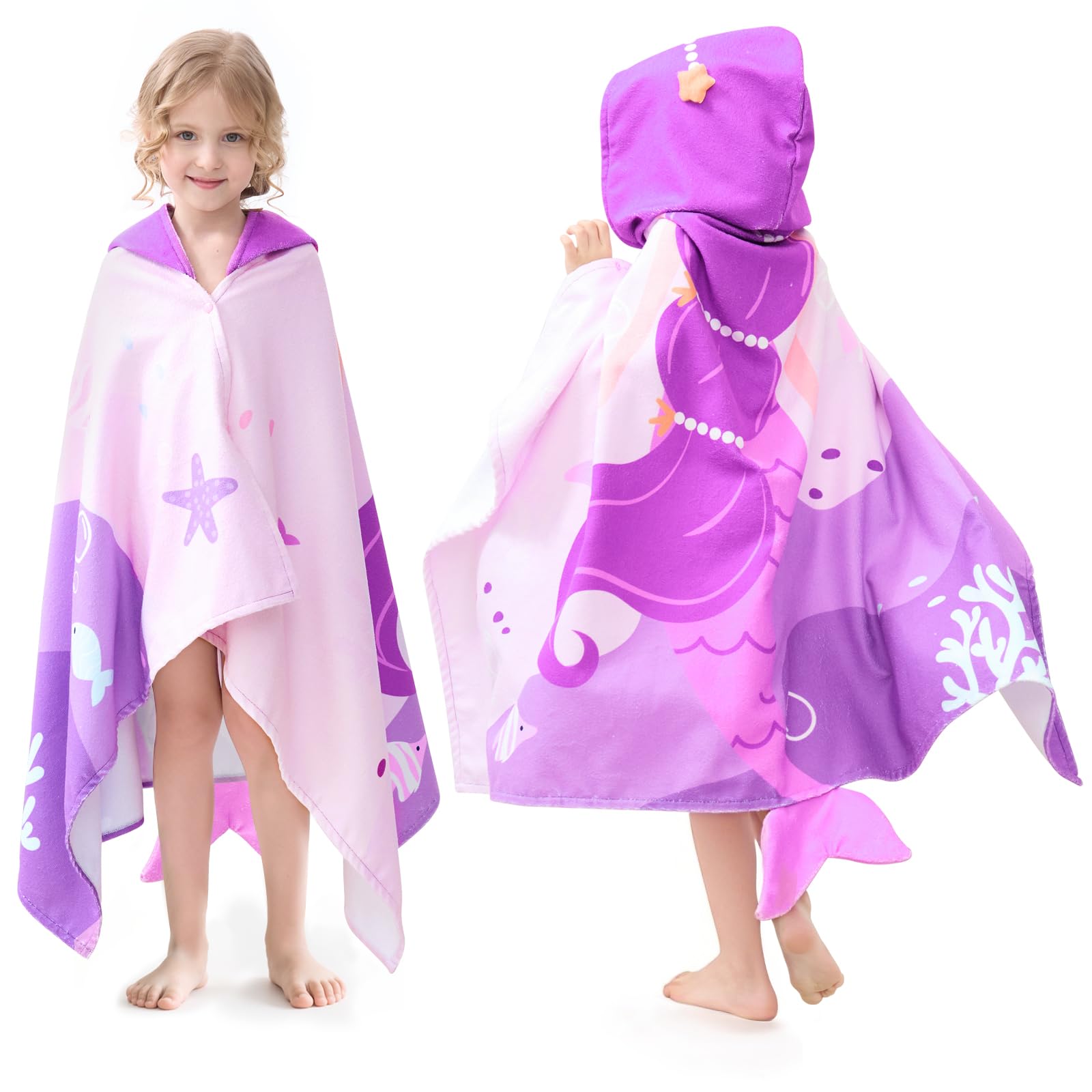 UOMNY Kids Beach Towels-Hooded Towels for Kids,Kids Hooded Bath Towel 30" x 50" for 3-10 Years,Pool Ponchos for Kids with Hood,Boys Beach Towel,Green Dinosaur