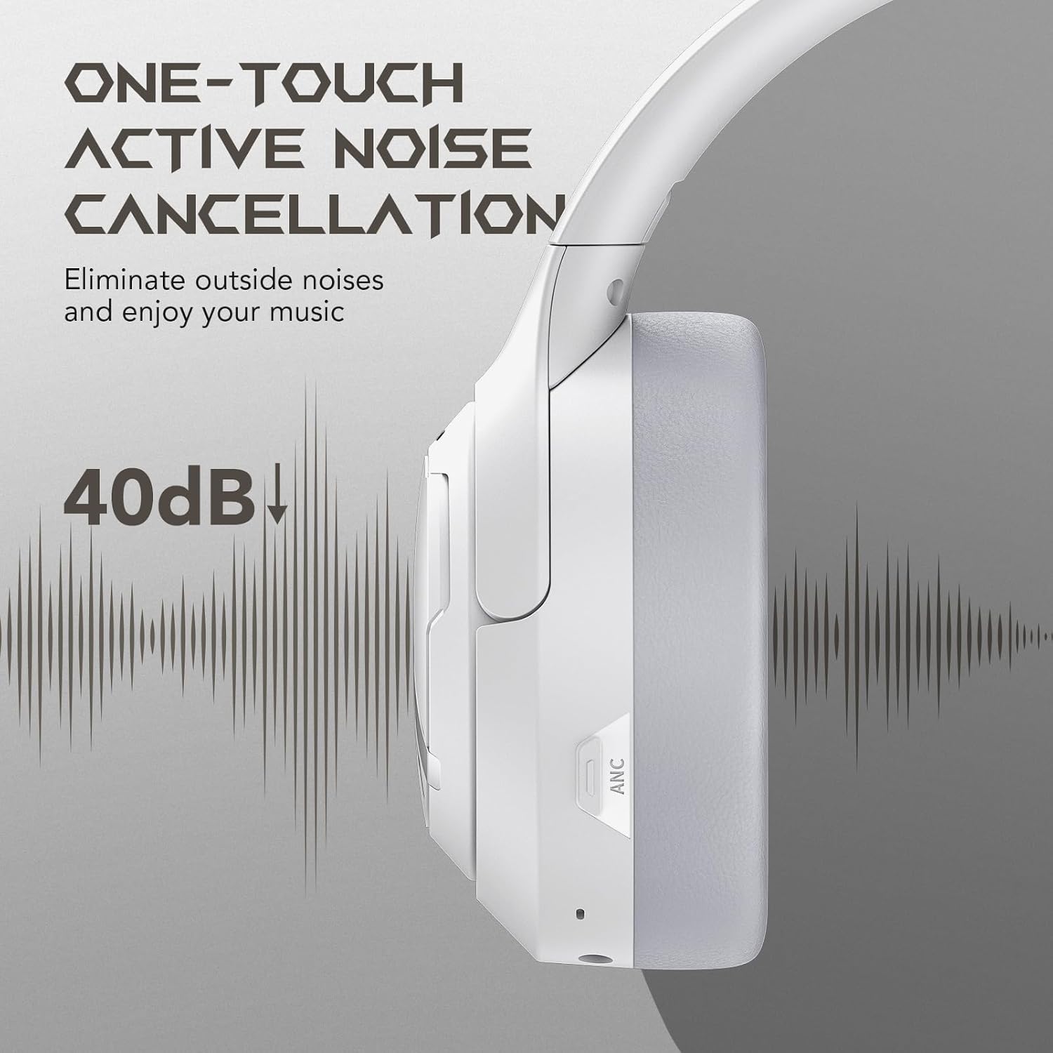 Black Shark JoyBuds Max Active Noise Cancelling Headphones, 50H Playtime Wireless Over Ear Headphones with Microphone, Bluetooth 5.4 Gaming Headsets Comfort Fit Ear Cups, 6EQ Modes via APP (White)