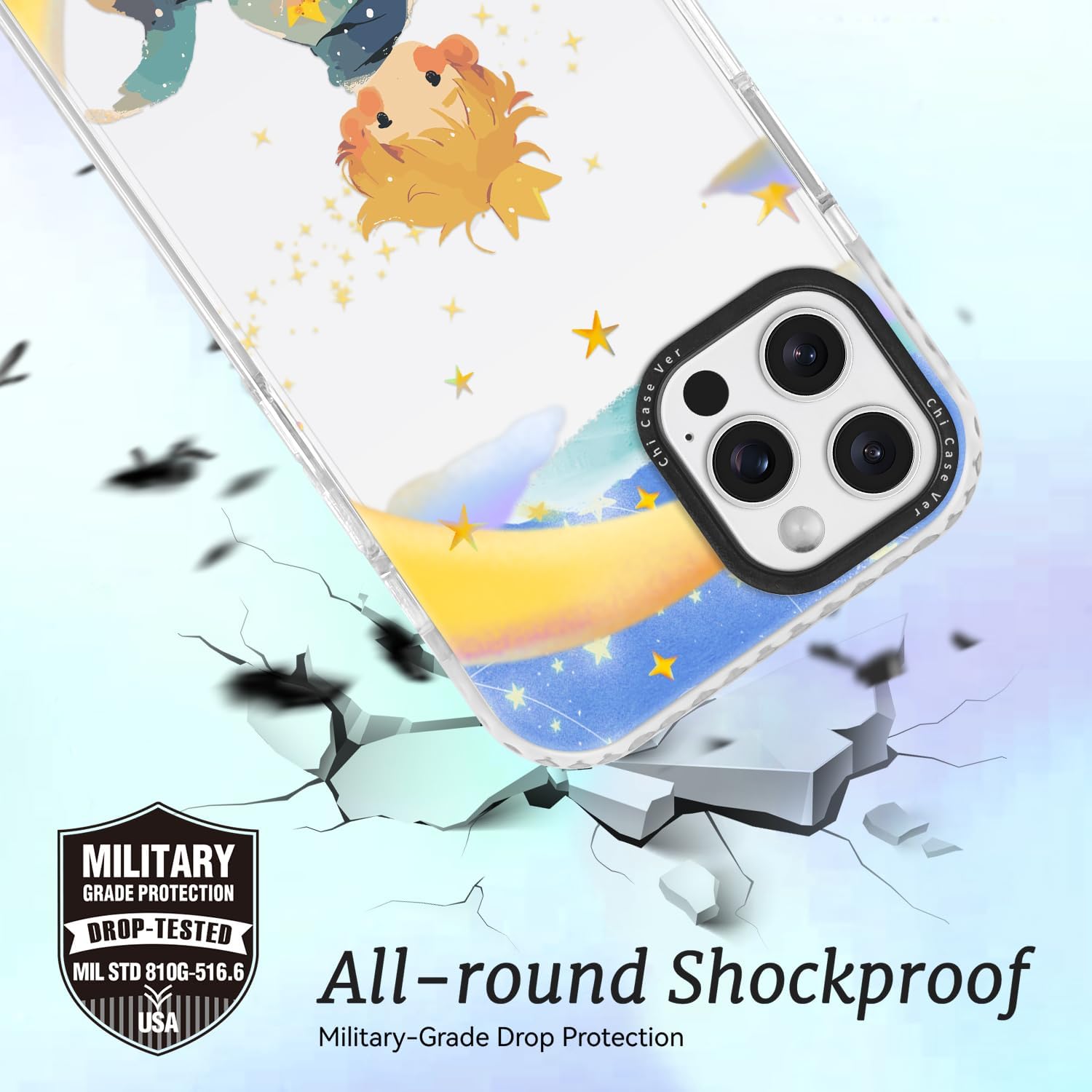 for iPhone 12 Case, Cartoon Pattern with Little Prince-Like, Military-Grade Drop Protection, Cute Soft Slim TPU Protective Cover with Camera Lens Protection for Women & Girls