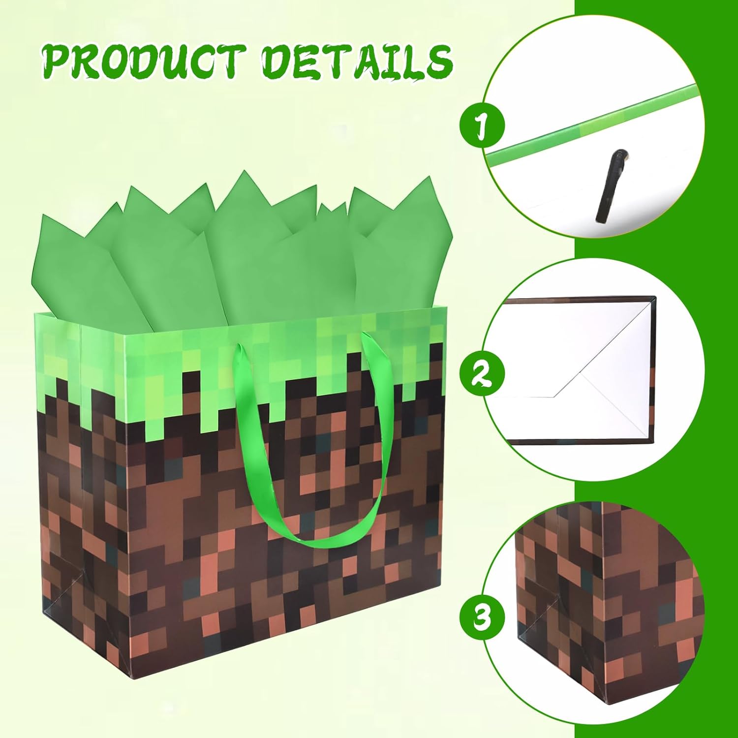 Cartoon Animation Party Gift Bags with Greeting Cards Tissue Papers Pixel Theme Goodie Bags Games Birthday Party Favors Supplies Candy Bags