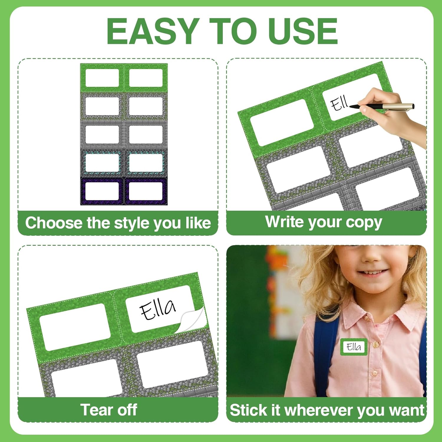 Video Game Border Name Tag Stickers 2.2 x 3.5 Inch（100 Pcs） Pixel Gaming Sticky Name Tags Labels Deacl for Party School Locker Office Home Meeting Classroom Decor