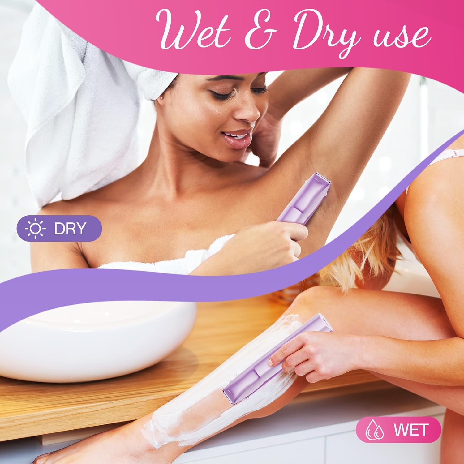 Bikini Trimmer for Women 2 in 1 Electric Razors for Women - Wet and Dry Electric Lady Shaver, Smooth Facial Hair Remover and Body Hair Trimmer for Bikini,Leg, Underarm, Face, Private Area (Purple)