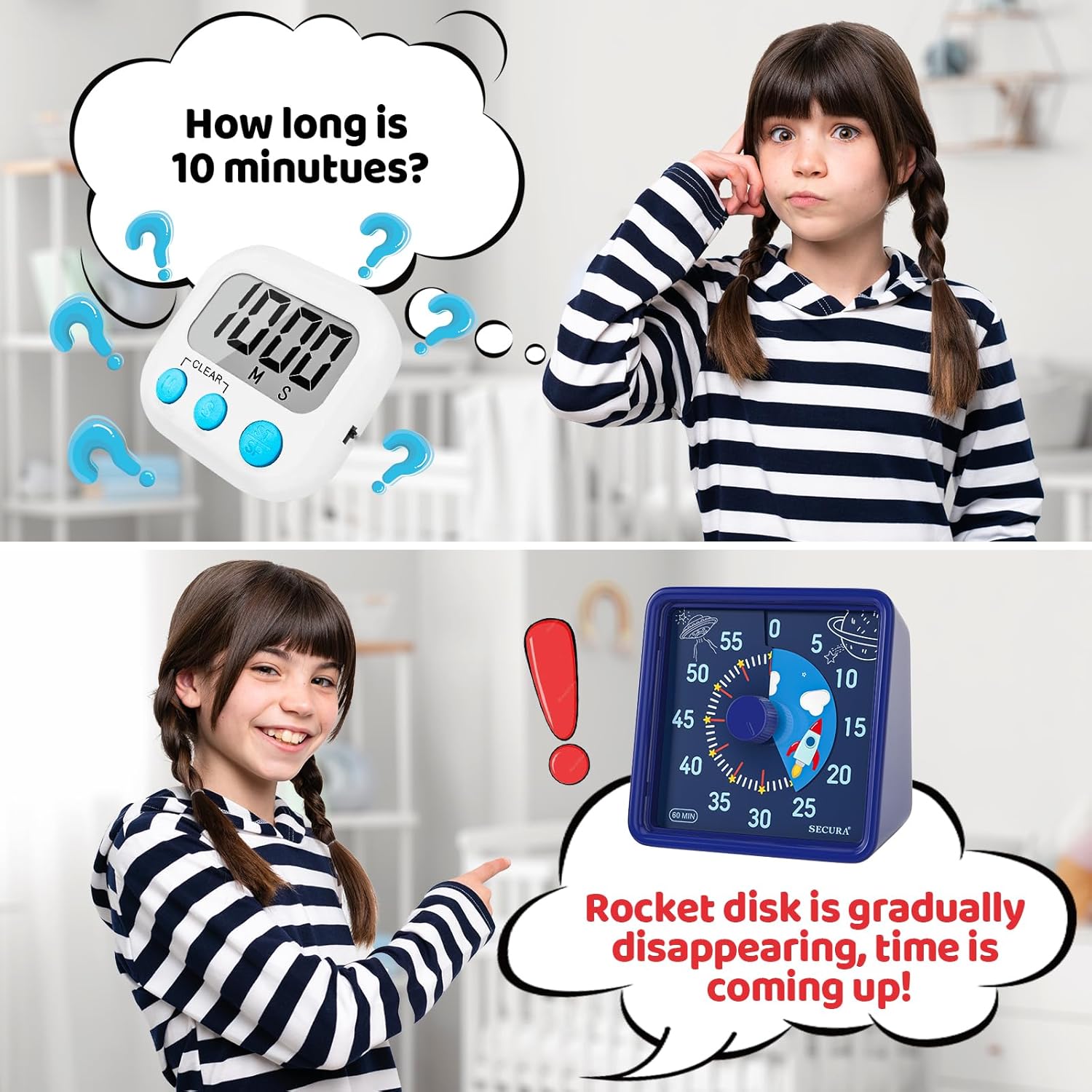 Secura 60-Minute Visual Timer for Kids, Time Clocks, Countdown Timer for Office Kitchen, Classroom Timer for Kids, Silent Time Management Tool (Navy Blue & Navy Blue)