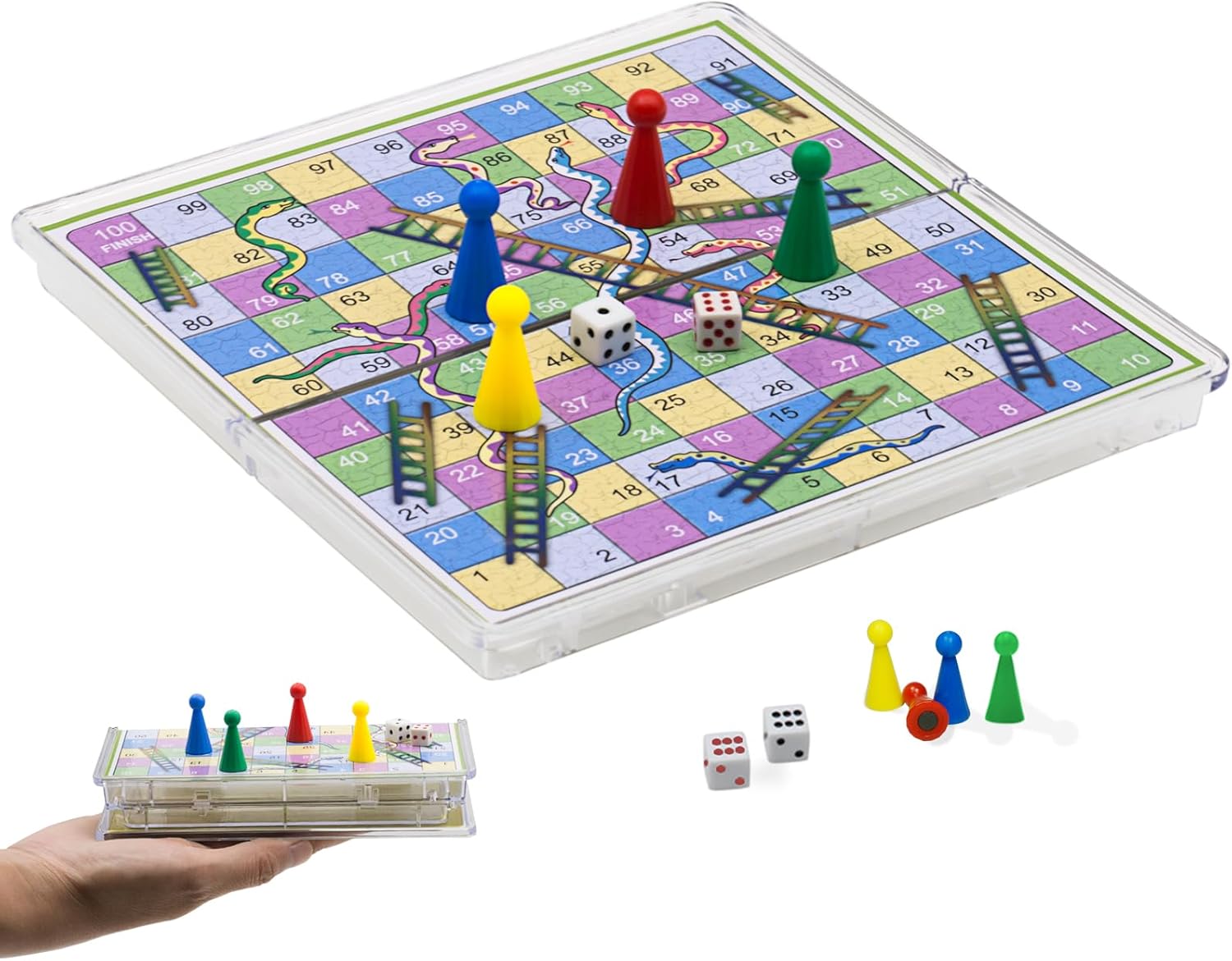 Mini Snakes and Ladders Board Game Set -6″, Magnetic Folding Travel Board Game for Kids (Pocket Crystal Style)