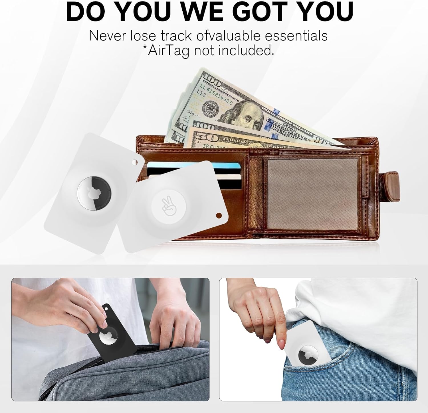 Ultra Airtag Holder Wallet Card,Slim Air tag Card,Airtags Card Case for Wallet,Purse,Handbag,Clutch,Backpack,Pocket,(White, Airtag Not Included)